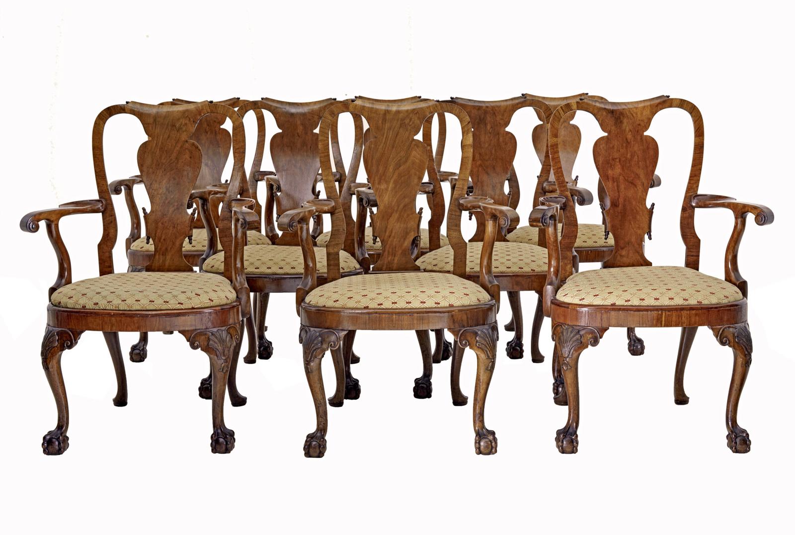 Set of 8 Carved Queen Anne Style Walnut Dining Chairs by Spillman & Co (1 of 9)