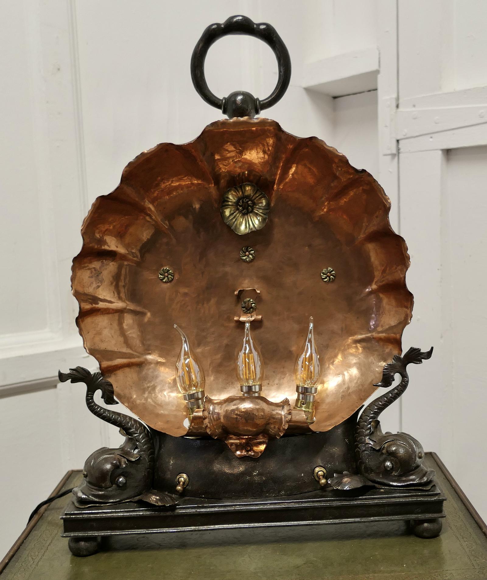 Copper Scallop Shell with Dolphins,  Electric Table Lamp (1 of 10)