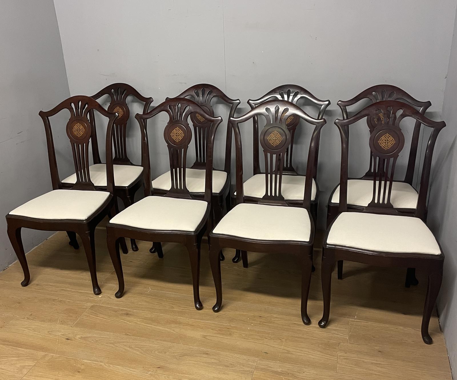 Set of Eight Edwardian Inlaid Solid Mahogany Dining Chairs (1 of 14)