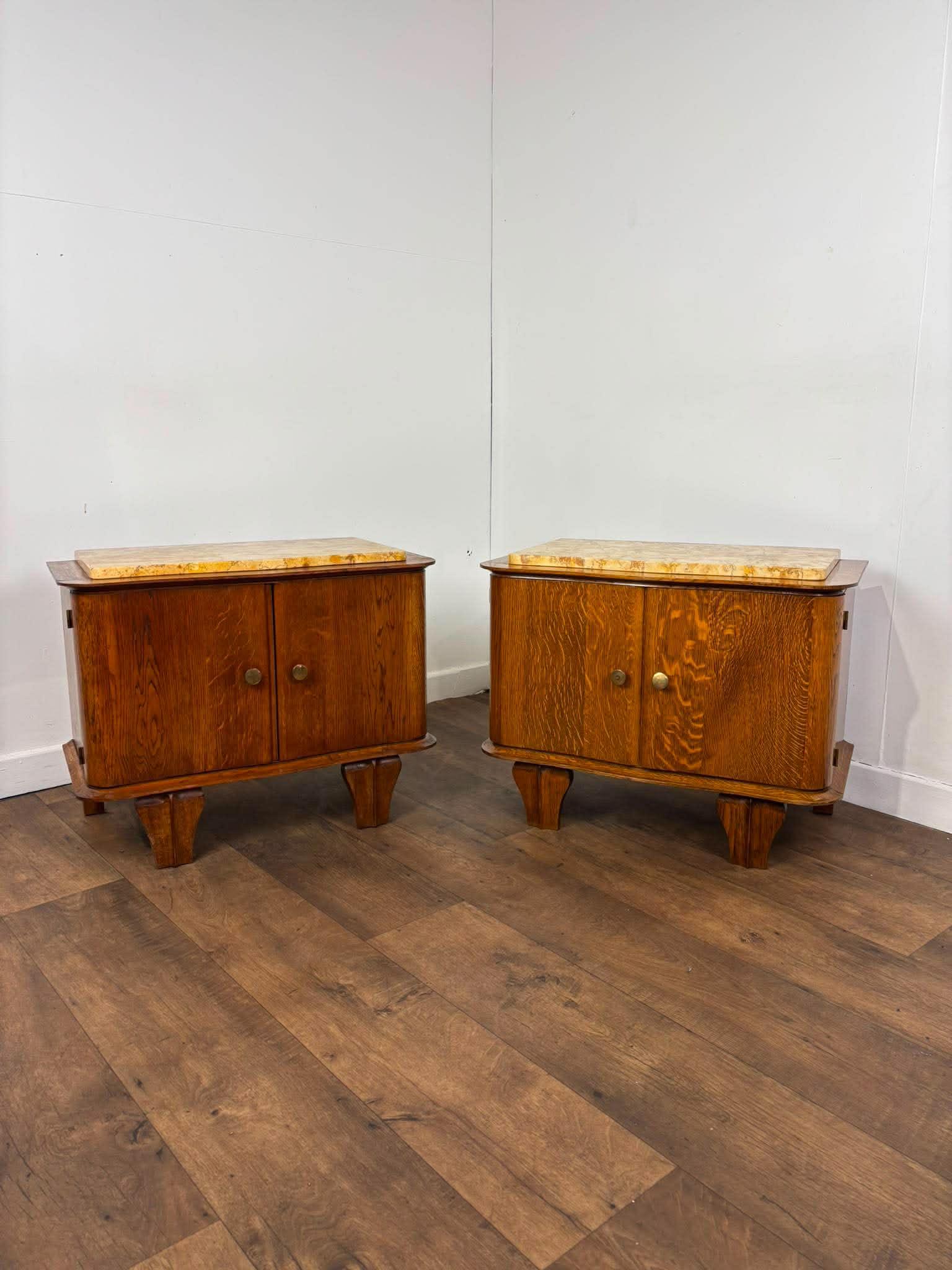Pair of French Art Deco Oak Bedside Cabinets with Marble Tops (1 of 15) Pair of French Art Deco Oak Bedside Cabinets with Marble Tops (1 of 15)