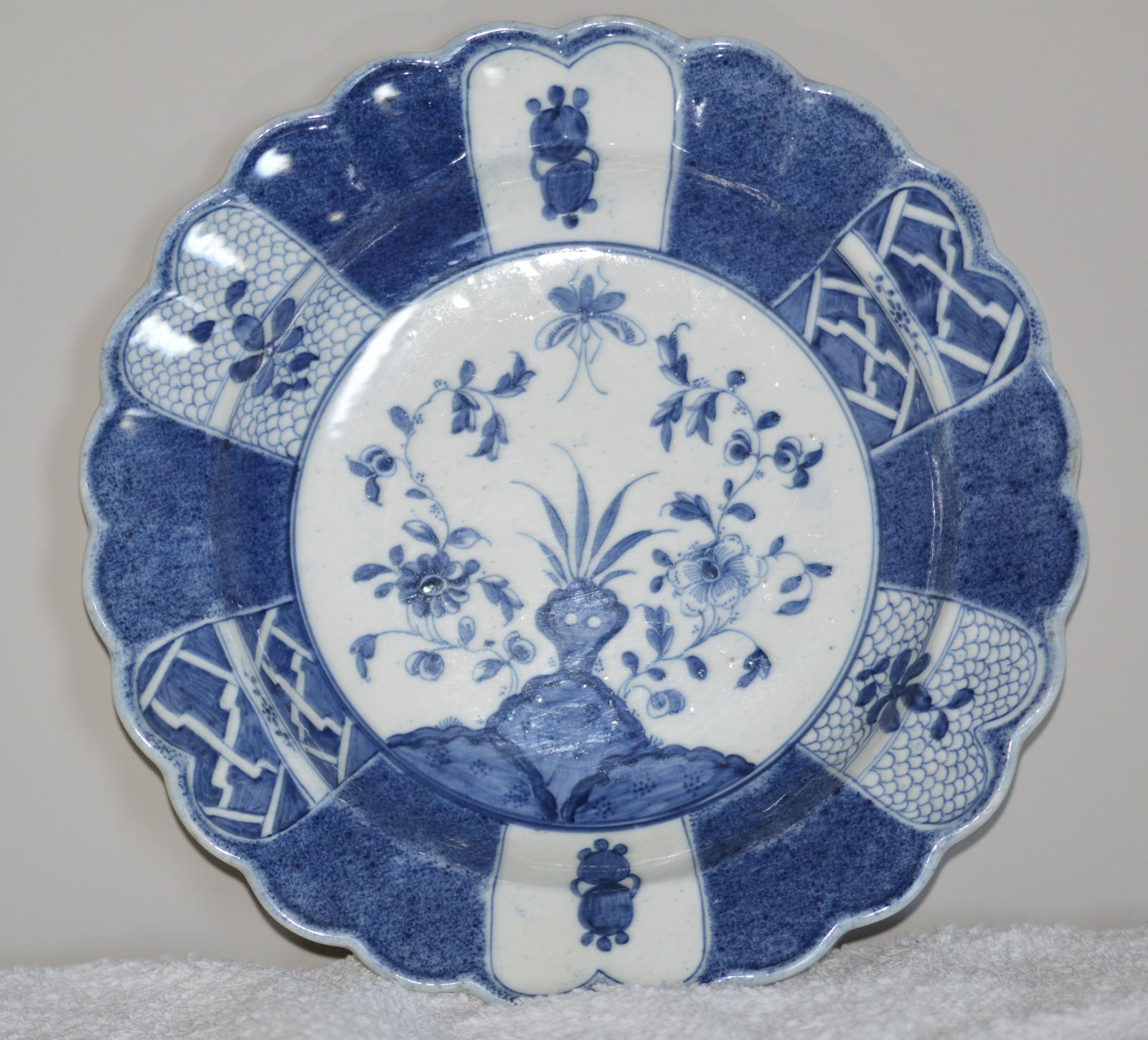 Rare Attractive Caughley Dessert Dish - Scholars Rock Pattern c.1775 (1 of 8)