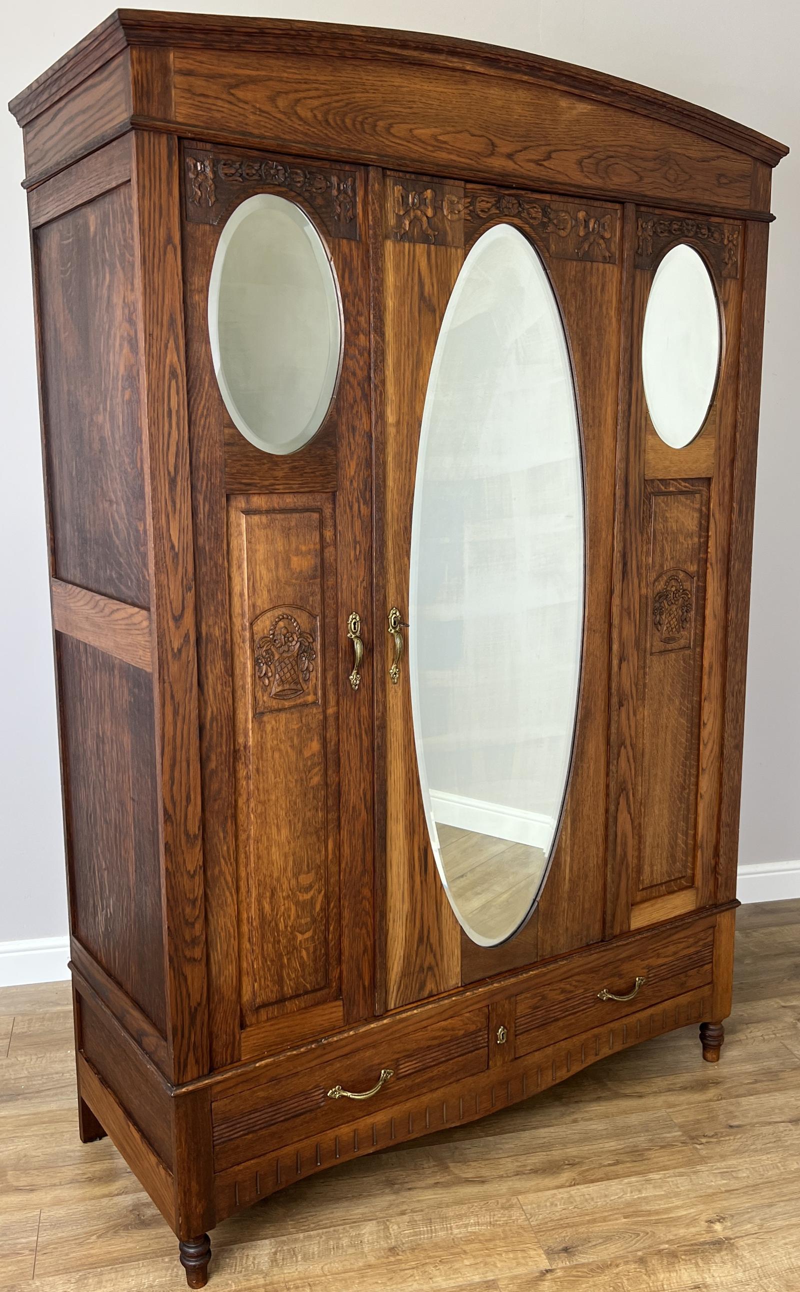 Wardrobe Antique French Oak Two Door Mirrored Carved Armoire Cabinet (1 of 12) Wardrobe Antique French Oak Two Door Mirrored Carved Armoire Cabinet (1 of 12)