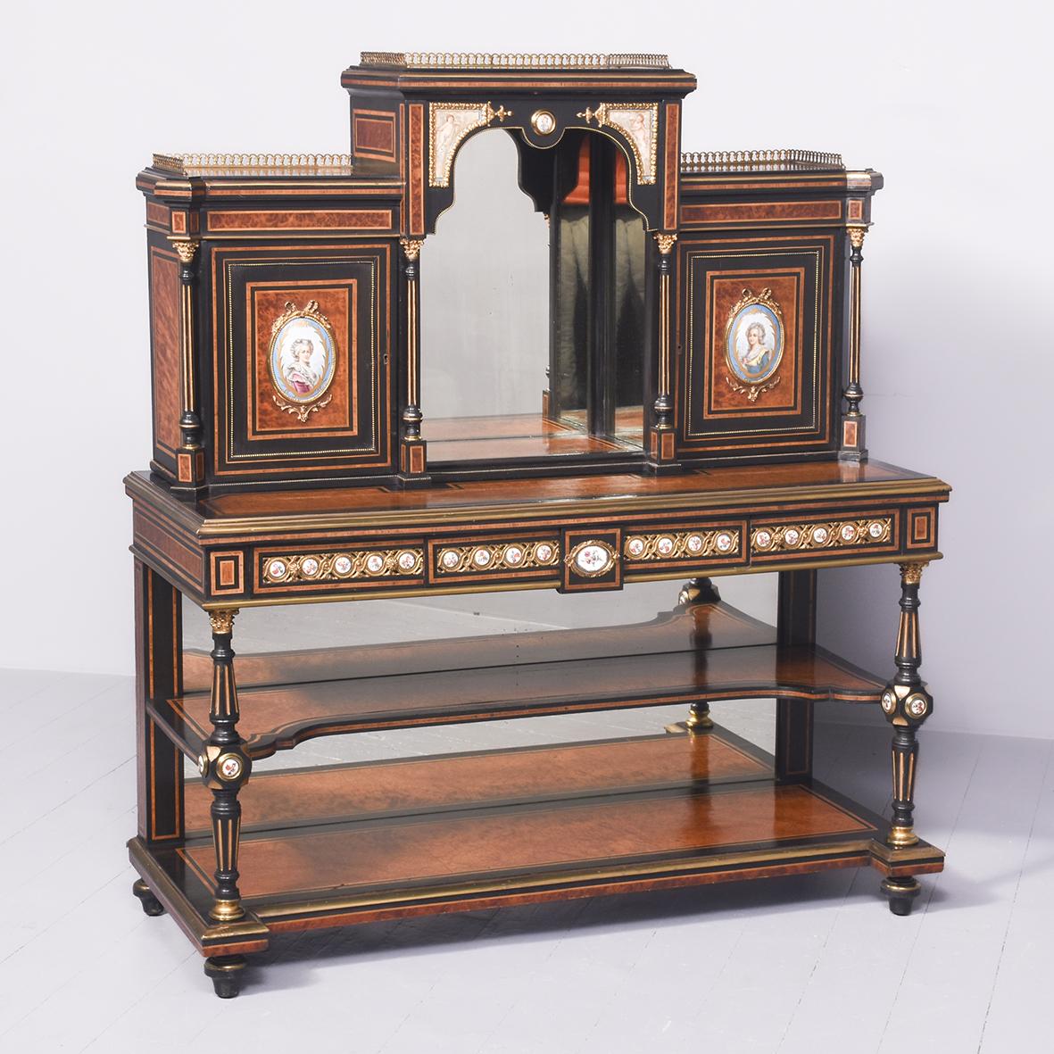 Impressive Amboyna & Porcelain Mounted Cabinet (1 of 19)