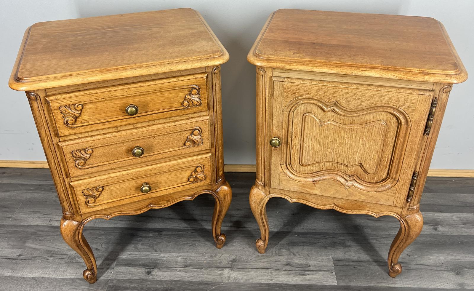 Pair of  Bedside Tables Vintage French Nightstands Oak Cabinets (1 of 9)