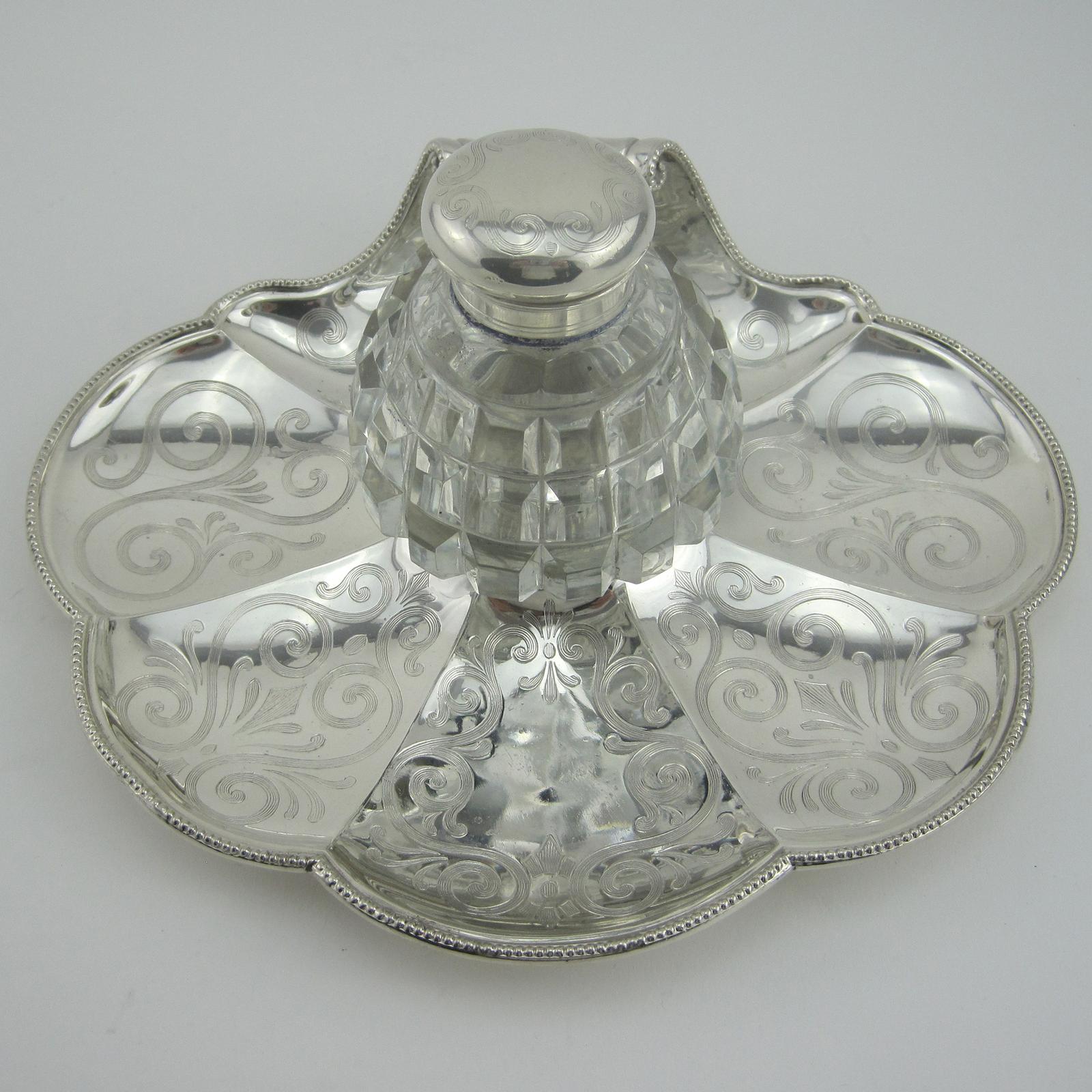 Victorian Silver Plated Single Glass Bottle Inkstand (1 of 6)