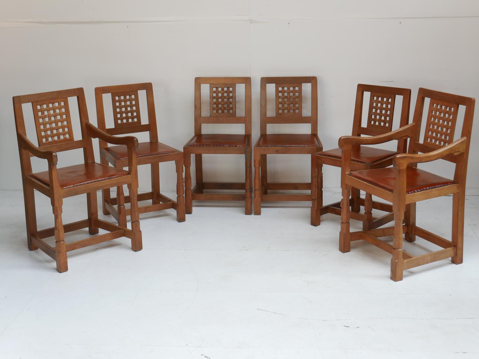 Set of Six Mouseman Oak Dining Chairs (1 of 11)