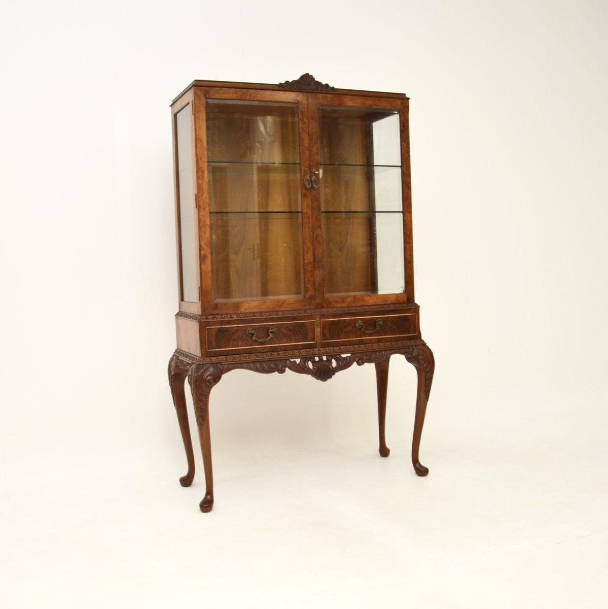 Antique Burr Walnut Queen Anne Style Display Cabinet (1 of 8)