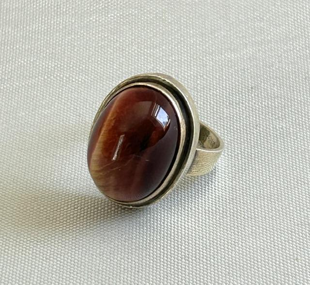 German Silver Gilt & Peach Tiger's Eye Modernist Ring (1 of 6) German Silver Gilt & Peach Tiger's Eye Modernist Ring (1 of 6)
