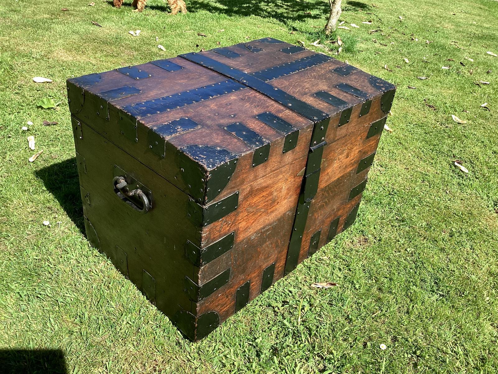19th Century Oak Silver Chest English Iron Bound Storage Trunk (1 of 12)
