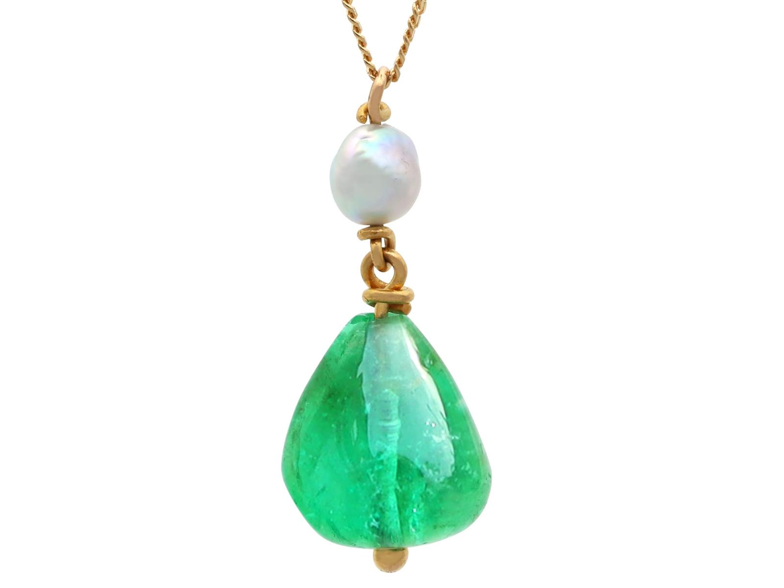 Vintage Gia Certified 14.80ct Colombian Emerald & Pearl 18ct Yellow Gold Pendant c.1980 (1 of 13)