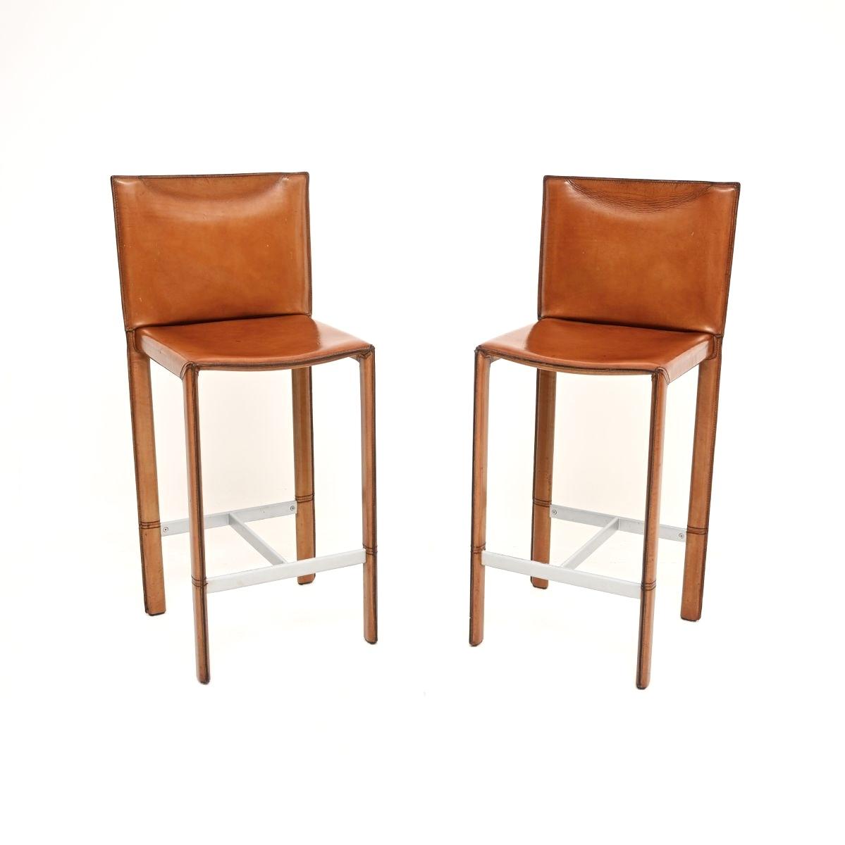 Pair of Vintage Italian Leather Bar Stools by Enrico Pellizzoni (1 of 10) Pair of Vintage Italian Leather Bar Stools by Enrico Pellizzoni (1 of 10)