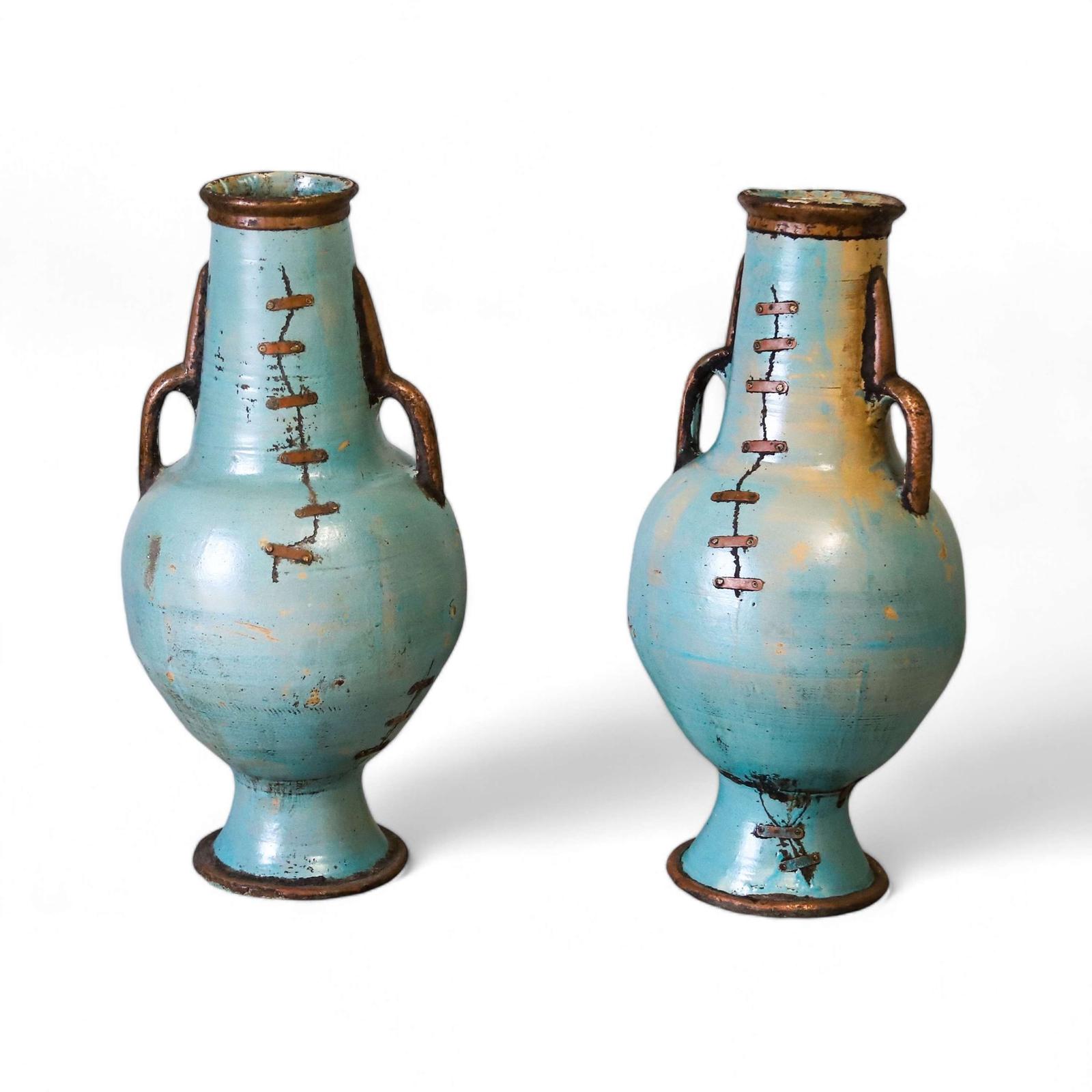 2 x French Artisan Vases with Turquoise Ceramique and Copperised Glaze (1 of 11)