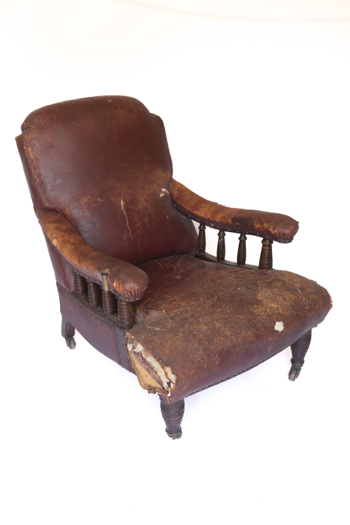 Late Victorian Walnut Howard Style Upholstered Chair (1 of 6)