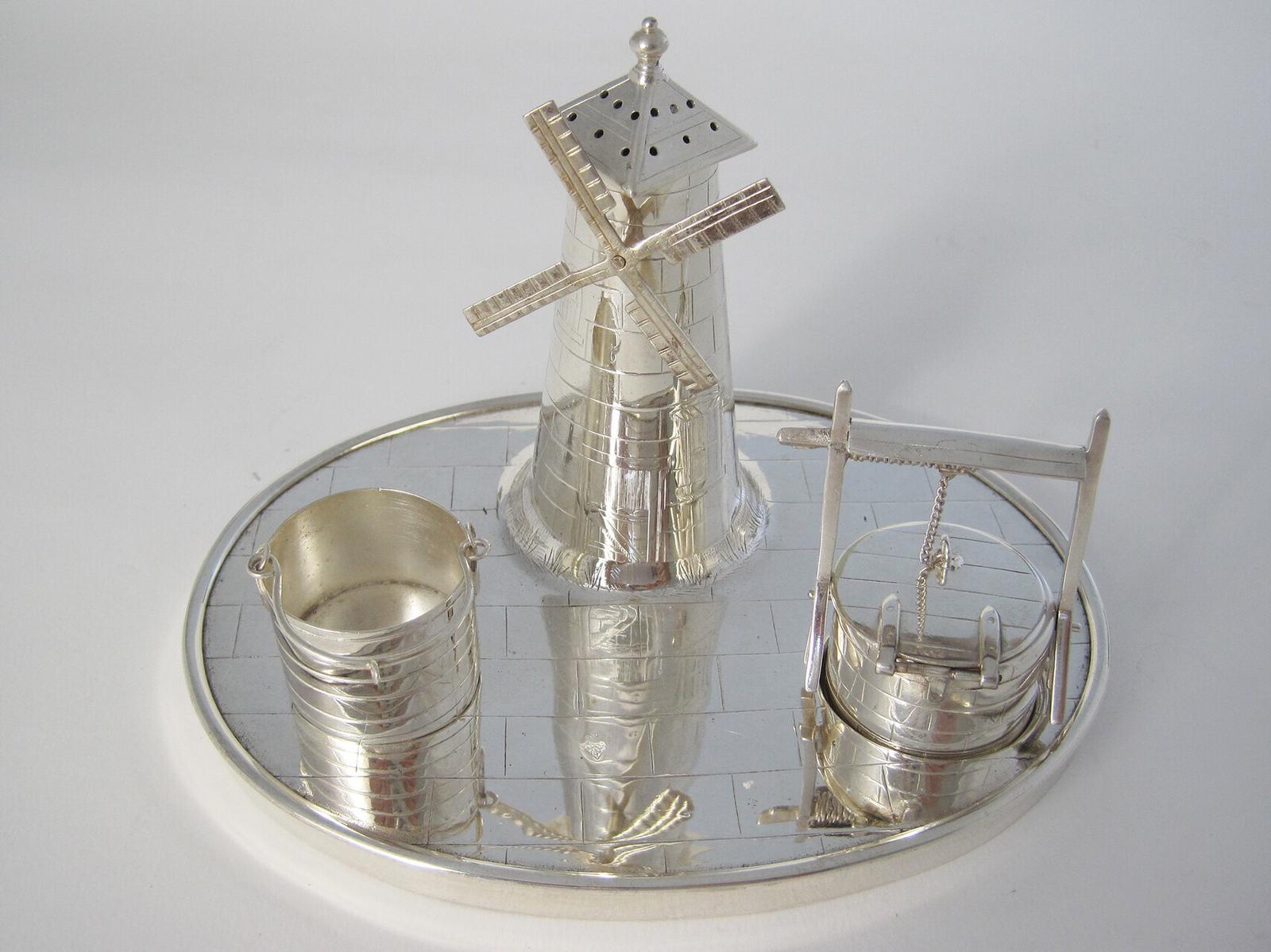 Silver Plated Novelty Cruet Set with Engraved Windmill Style Pepper Pot (1 of 8)