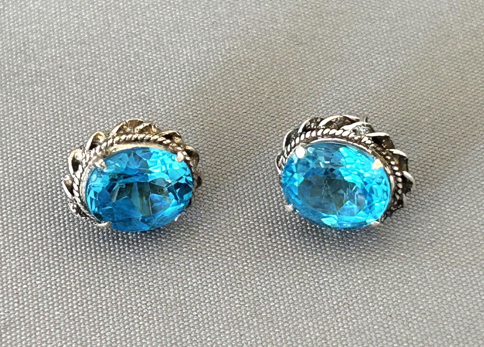 Pair of Edwardian Silver & Blue Topaz Stud Earrings (1 of 5) Pair of Edwardian Silver & Blue Topaz Stud Earrings (1 of 5)