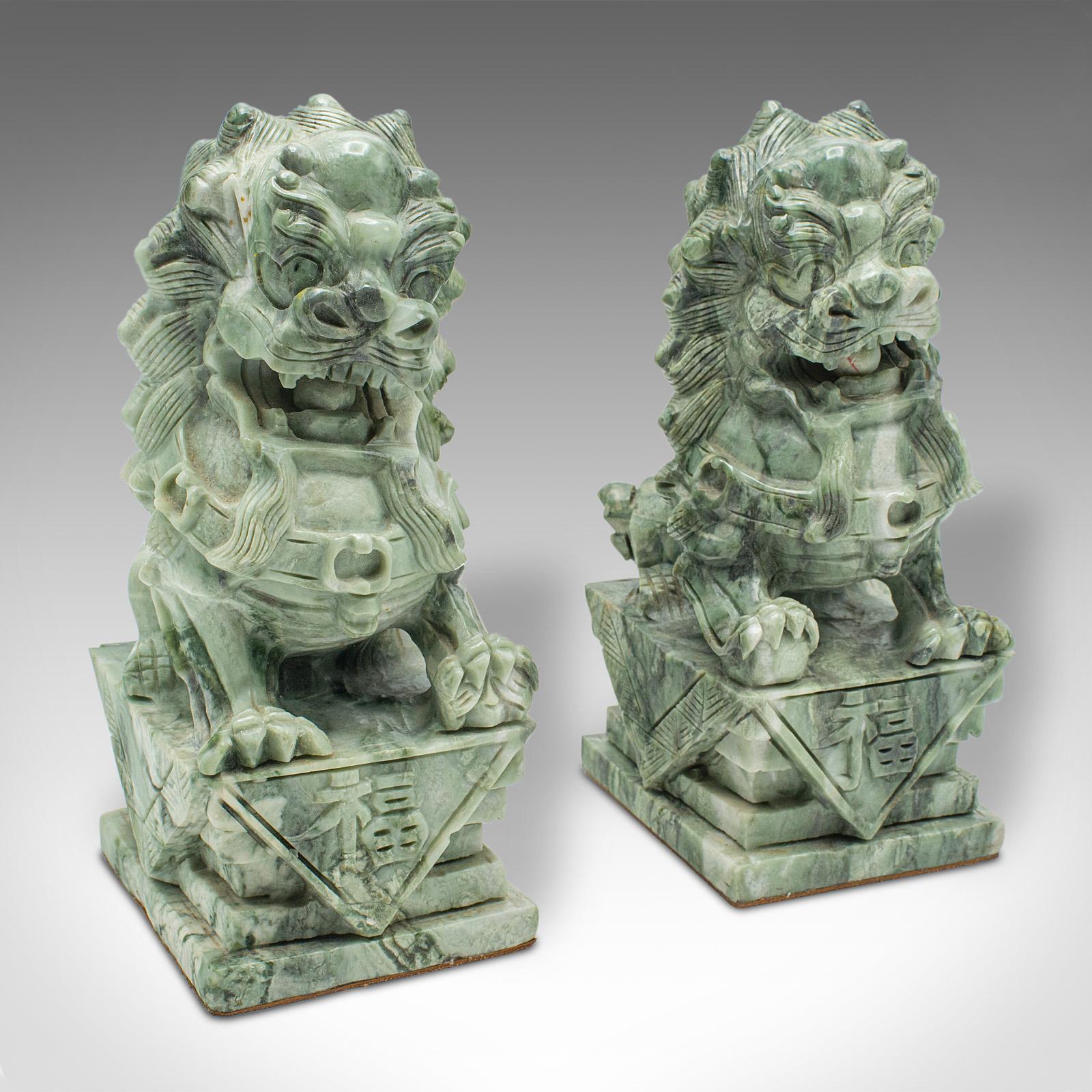Pair of Antique Oriental Bookends, Chinese, Jade Marble, Dog of Fo c.1900 (1 of 5)