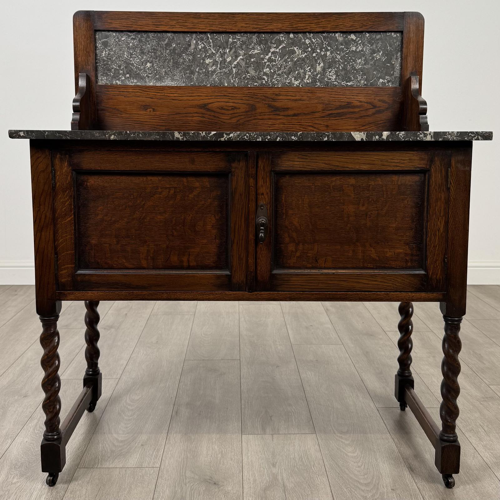 Antique 20th Century Marble Top Washstand In Oak (1 of 10)