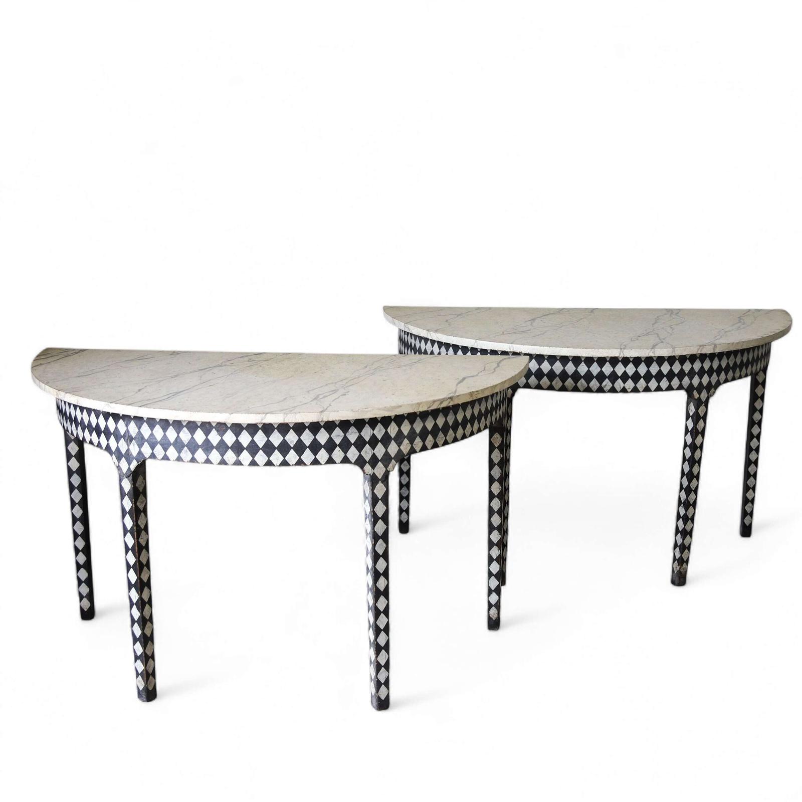 Pair of Georgian Consoles with Later Handpainted Decorative Harlequin Geometric Design (1 of 14)