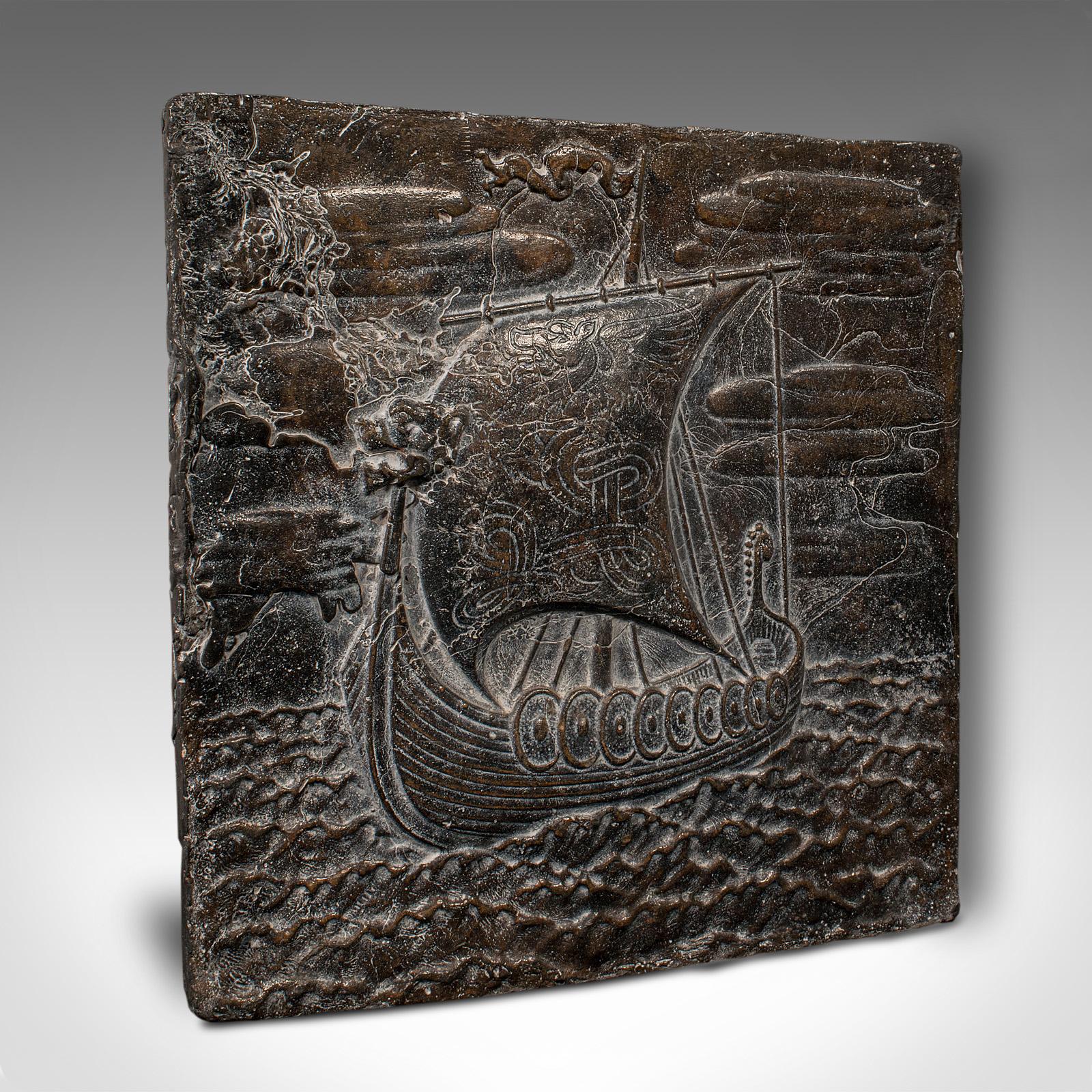 Antique Decorative Lead Plaque, Scandinavian, Viking, Arts and Crafts, Victorian (1 of 7)