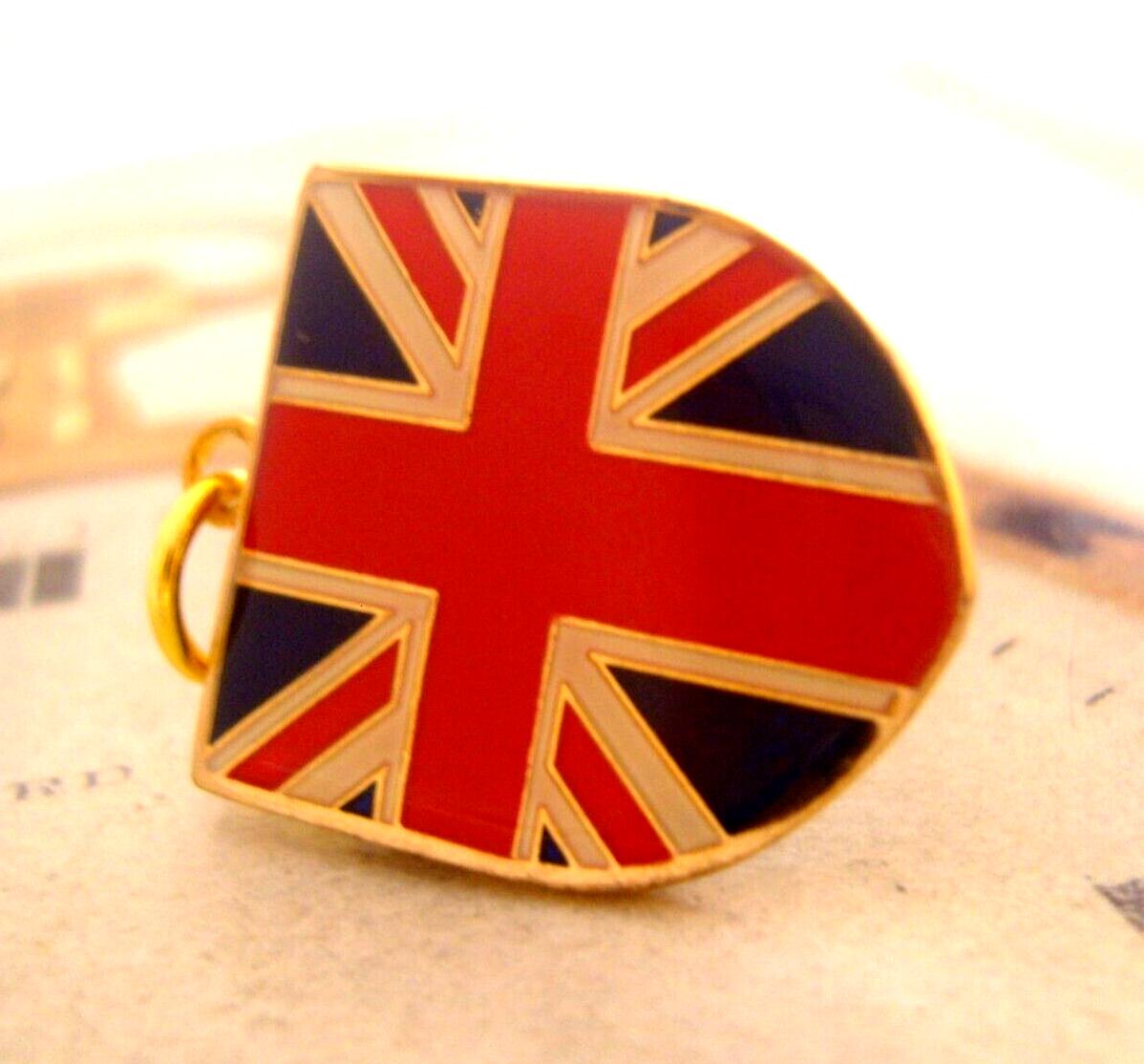1970s Union Jack Flag Pocket Watch Chain Chunky Fob 12ct Gold Plated & Enamel NOS (1 of 11)