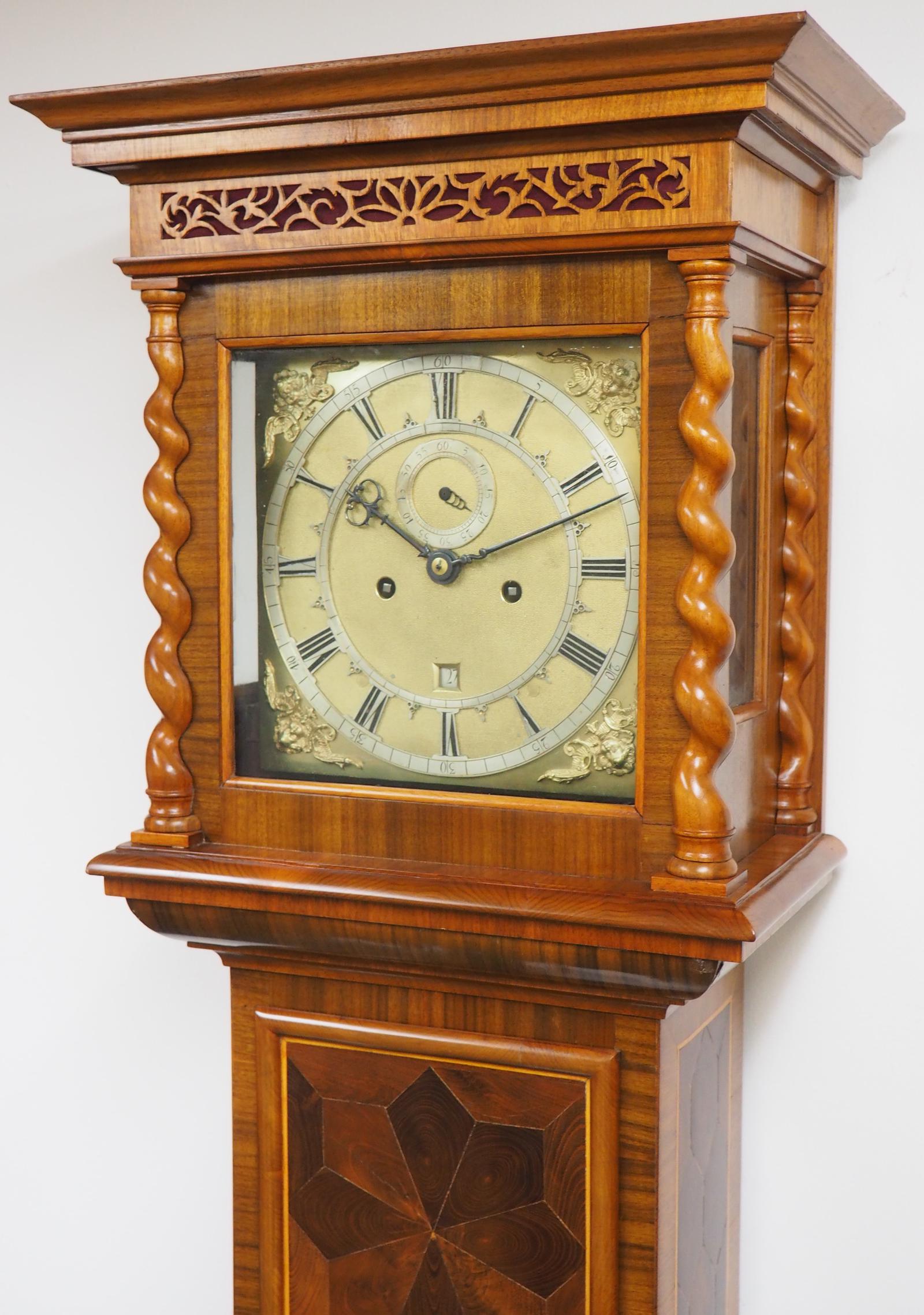 17THC Pin Wheel English Longcase Clock Pearl Oyster Veneer William & Mary Style Case 8-Day Striking Grandfather Clock (1 of 7)