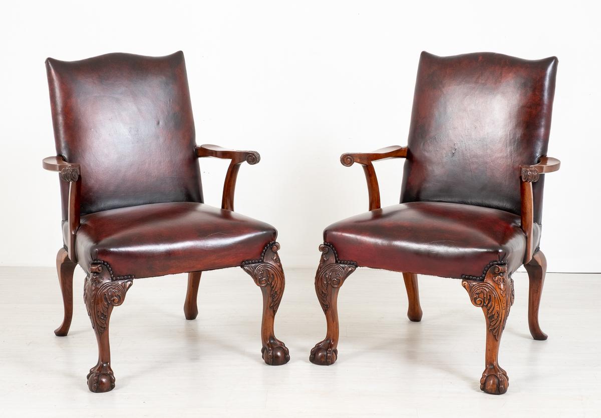 Pair of Chippendale Style Leather Gainsborough Chairs (1 of 8) Pair of Chippendale Style Leather Gainsborough Chairs (1 of 8)