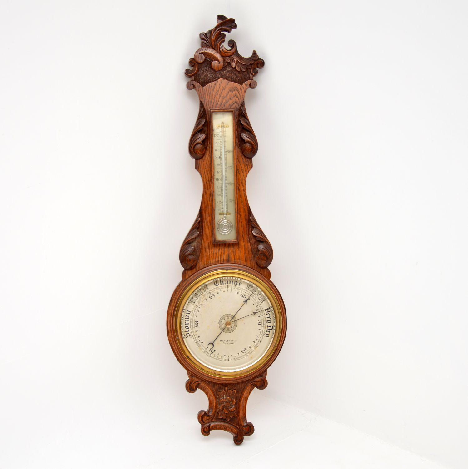 Antique Victorian Carved Oak Banjo Barometer by Maple & Co (1 of 12)
