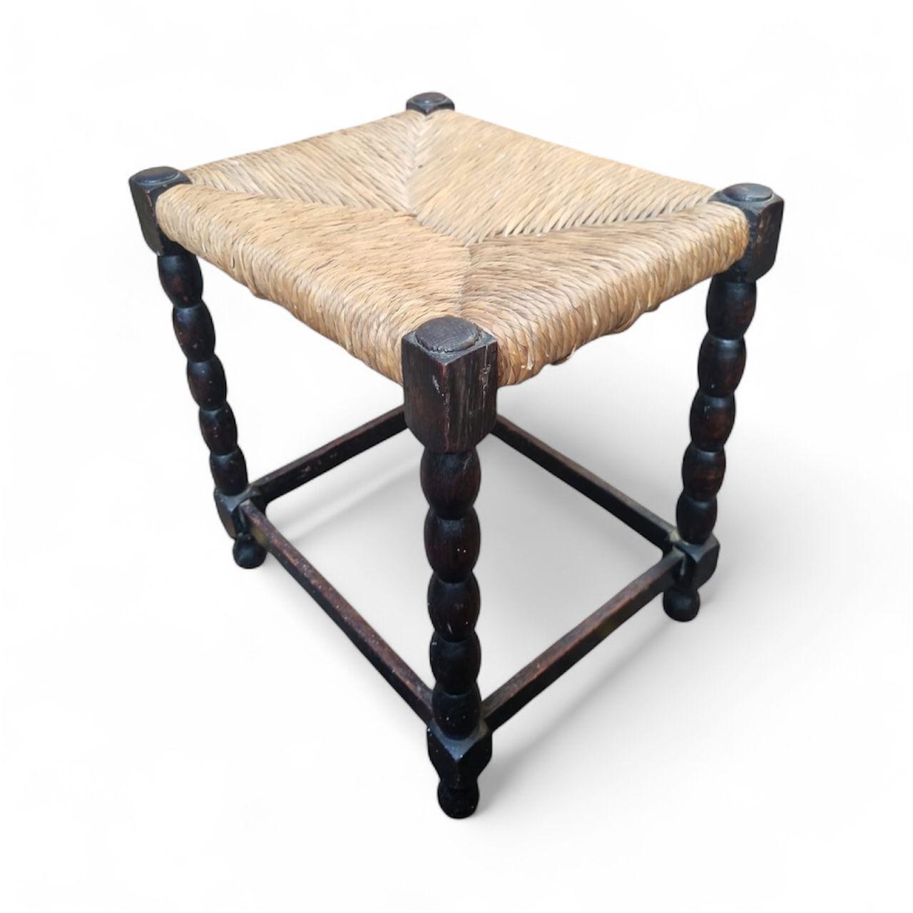 Vintage Bobbin Leg Rush Seat Stool / c.1950 (1 of 8)