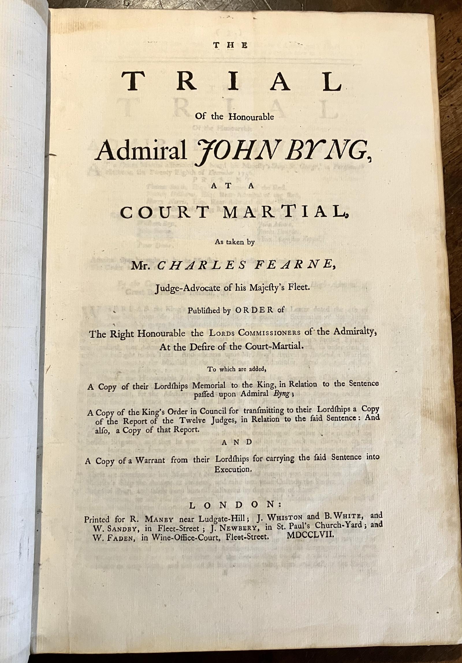 1757 The Trial & Court Martial of Admiral John Byng Folio Size Full Leather (1 of 5)