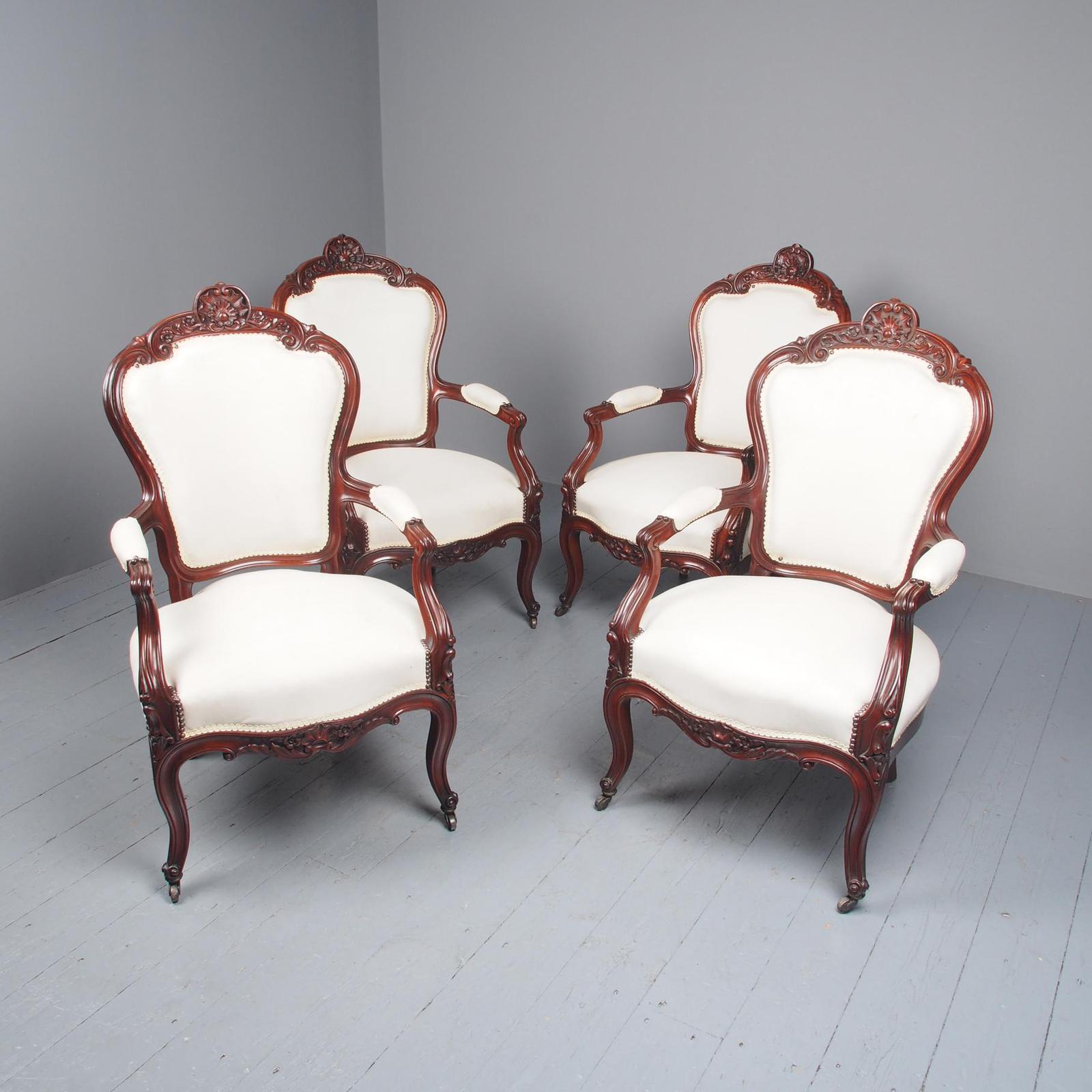 Antique Set of 4 Carved Mahogany Armchairs (1 of 20)