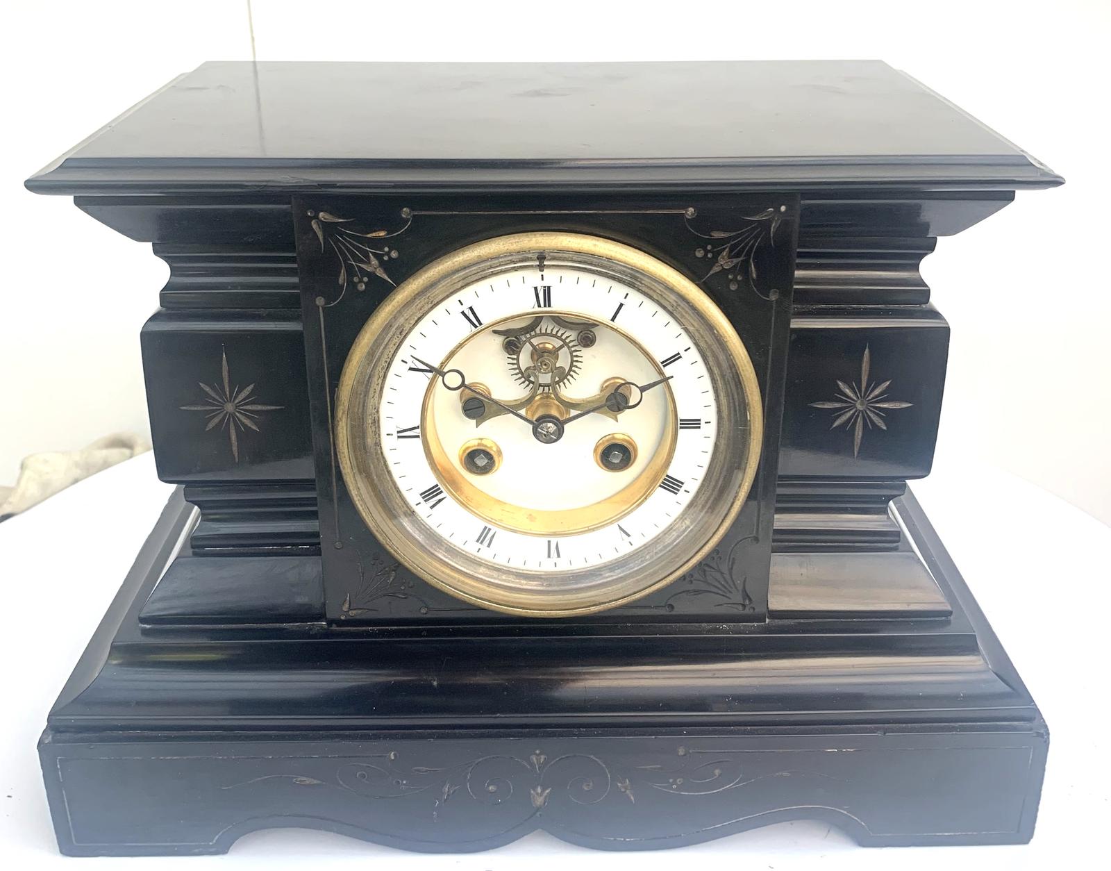 Antique French Slate Mantel Clock with Visible Escapement (1 of 10) Antique French Slate Mantel Clock with Visible Escapement (1 of 10)