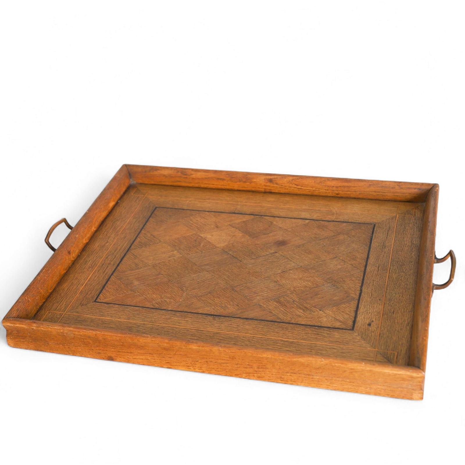 Superb Rectangular Oak Tray with Decorative Marquetry & Stringing (1 of 9)