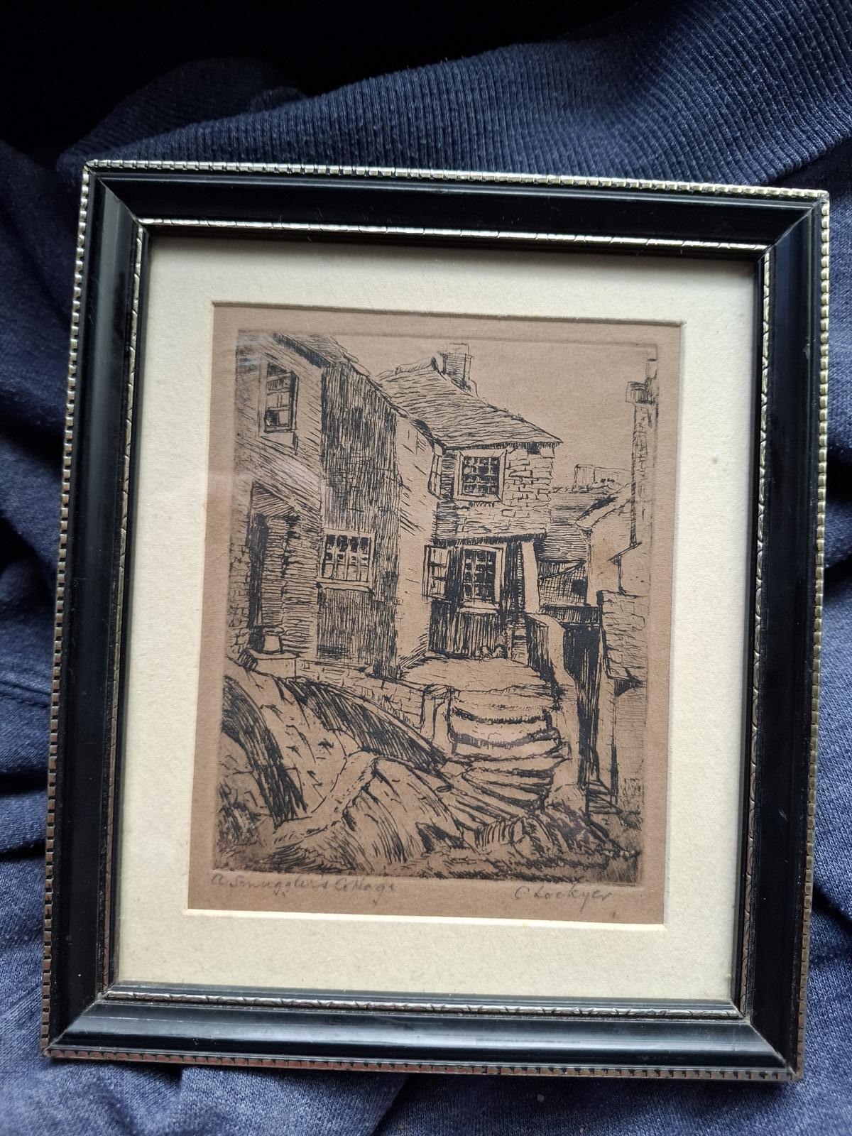 Late 19th Century Etching "Smugglers Cottage" Polperro Cornwall - C. Lockyer (1 of 6)