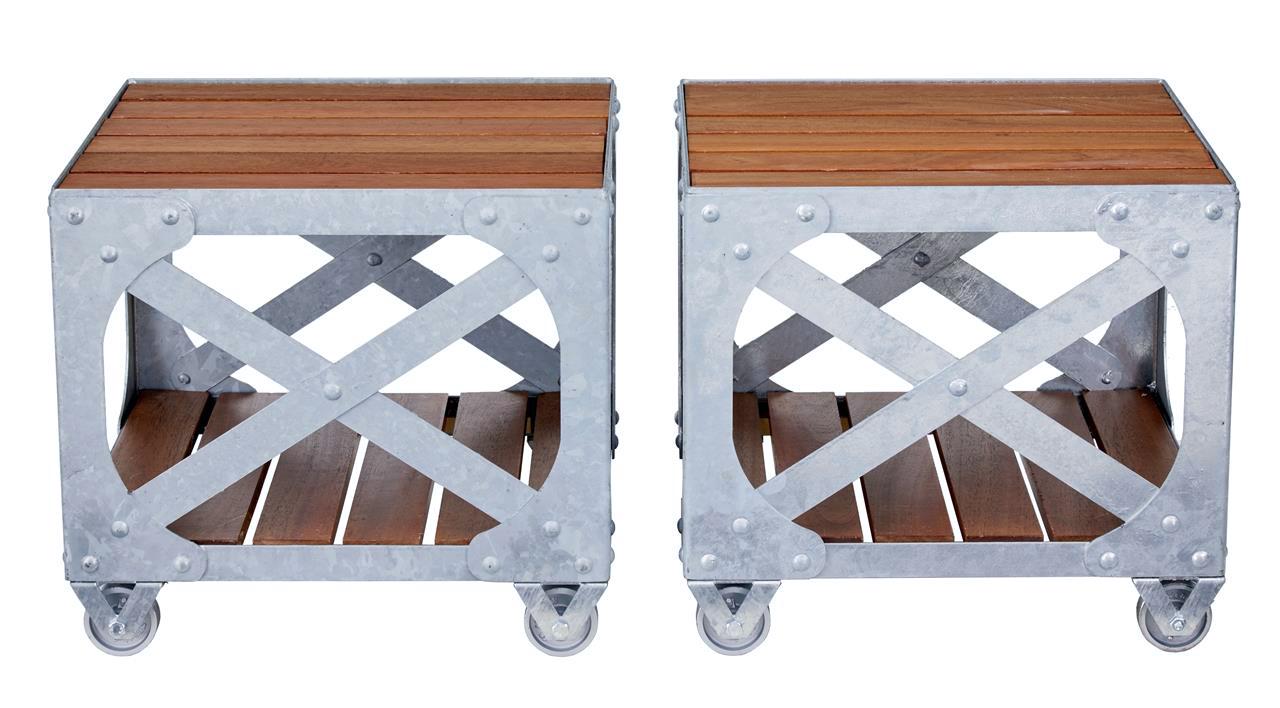 Pair of Galvanised Steel & Teak Industrial Side Tables (1 of 8)