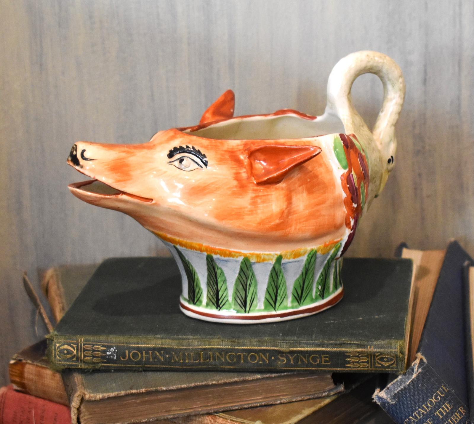 Early Staffordshire Pottery Fox and Swan Sauceboat (1 of 5) Early Staffordshire Pottery Fox and Swan Sauceboat (1 of 5)