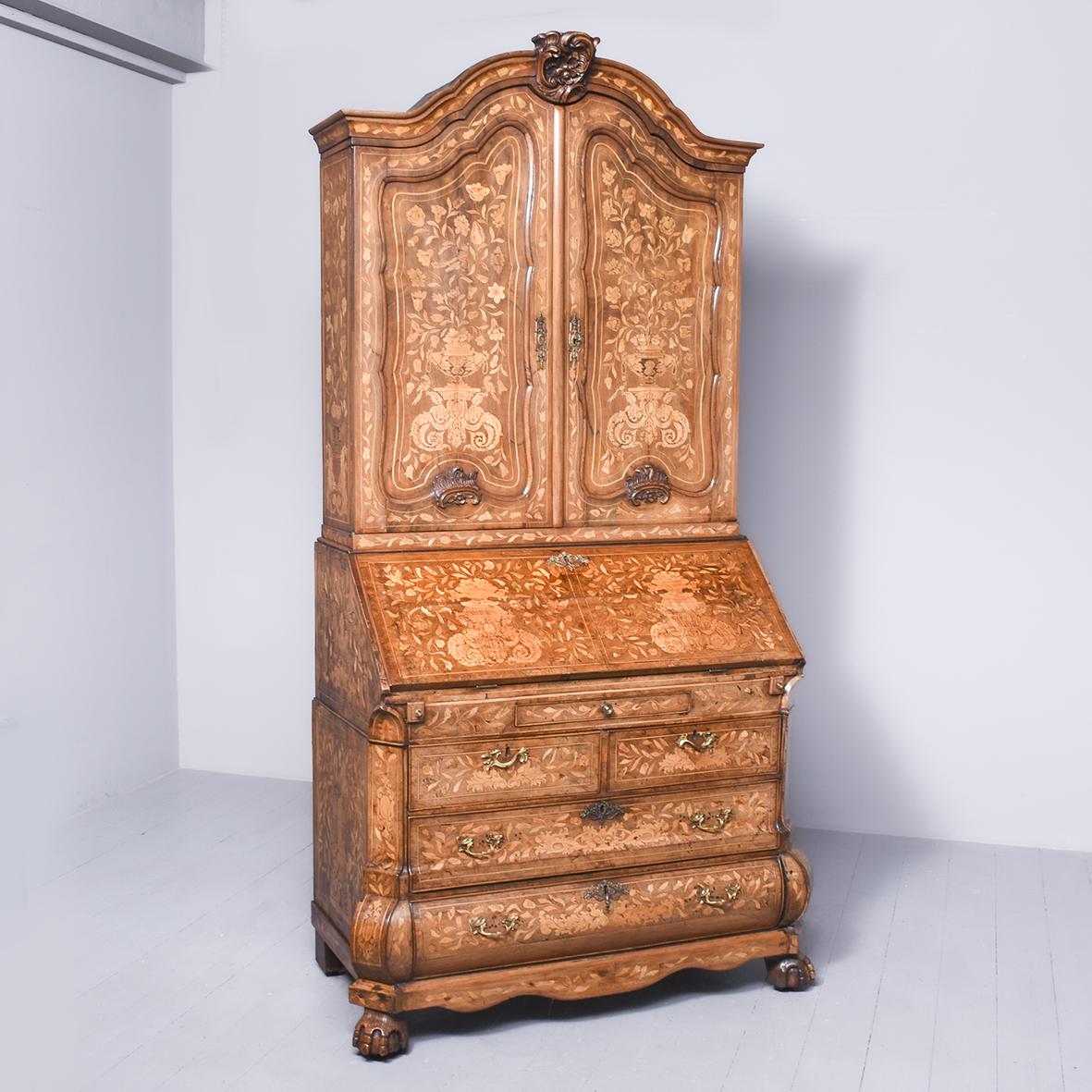 Magnificent Tall Dutch Marquetry Inlaid Bureau Bookcase (1 of 19)