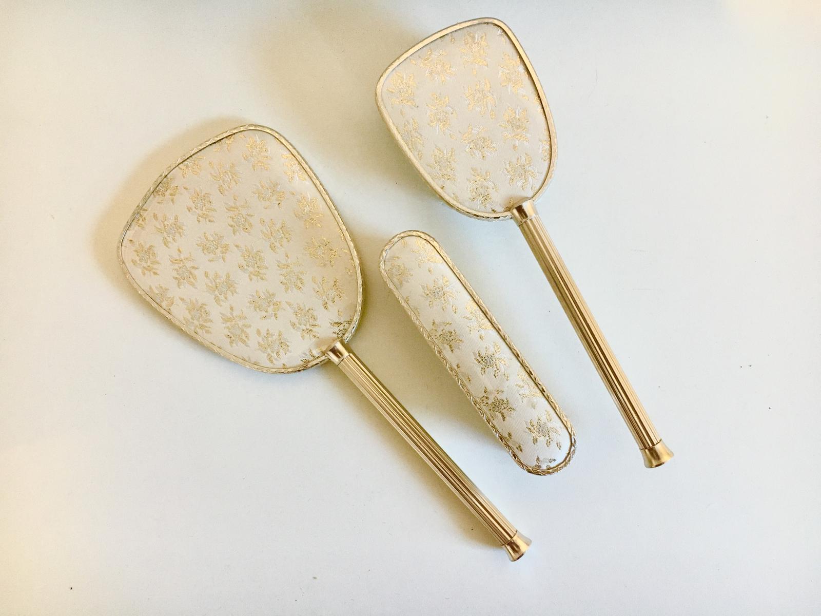 Vintage Brush Set & Hand Mirror with Cream & Gold Flowers (1 of 2) Vintage Brush Set & Hand Mirror with Cream & Gold Flowers (1 of 2)