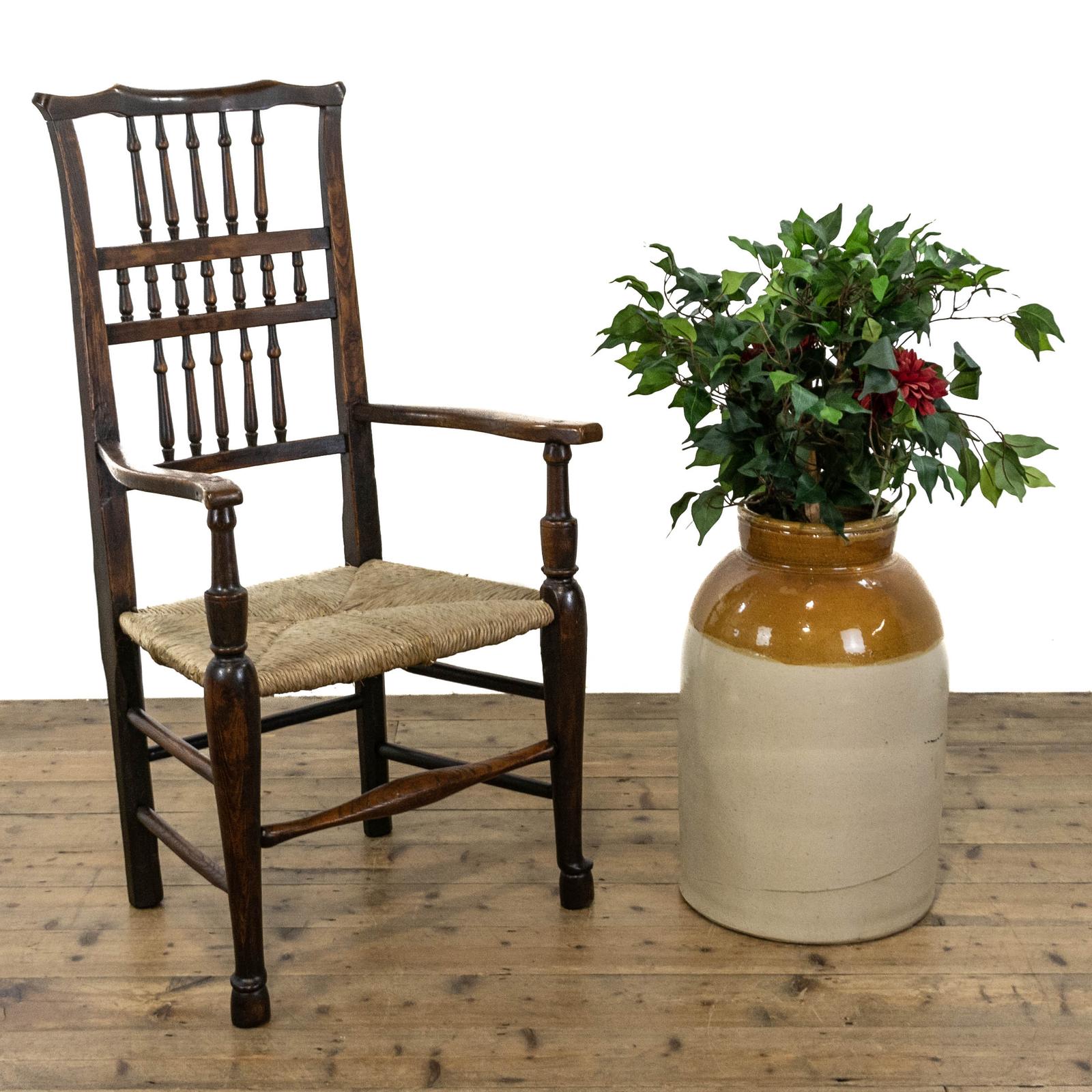 Antique Elm Elbow Chair with Rush Seat (1 of 10)