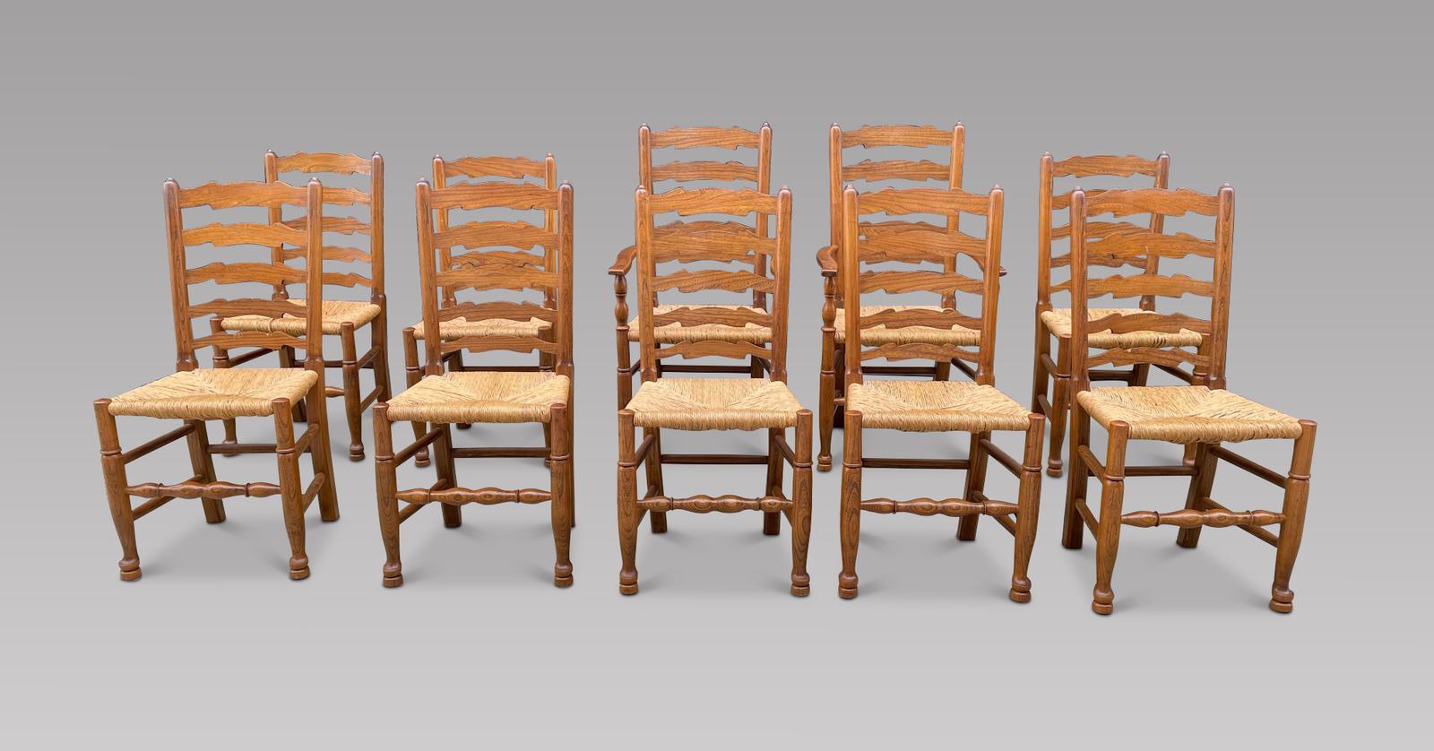 Set of Ten Ladderback Chairs Including Two Carvers (1 of 5) Set of Ten Ladderback Chairs Including Two Carvers (1 of 5)