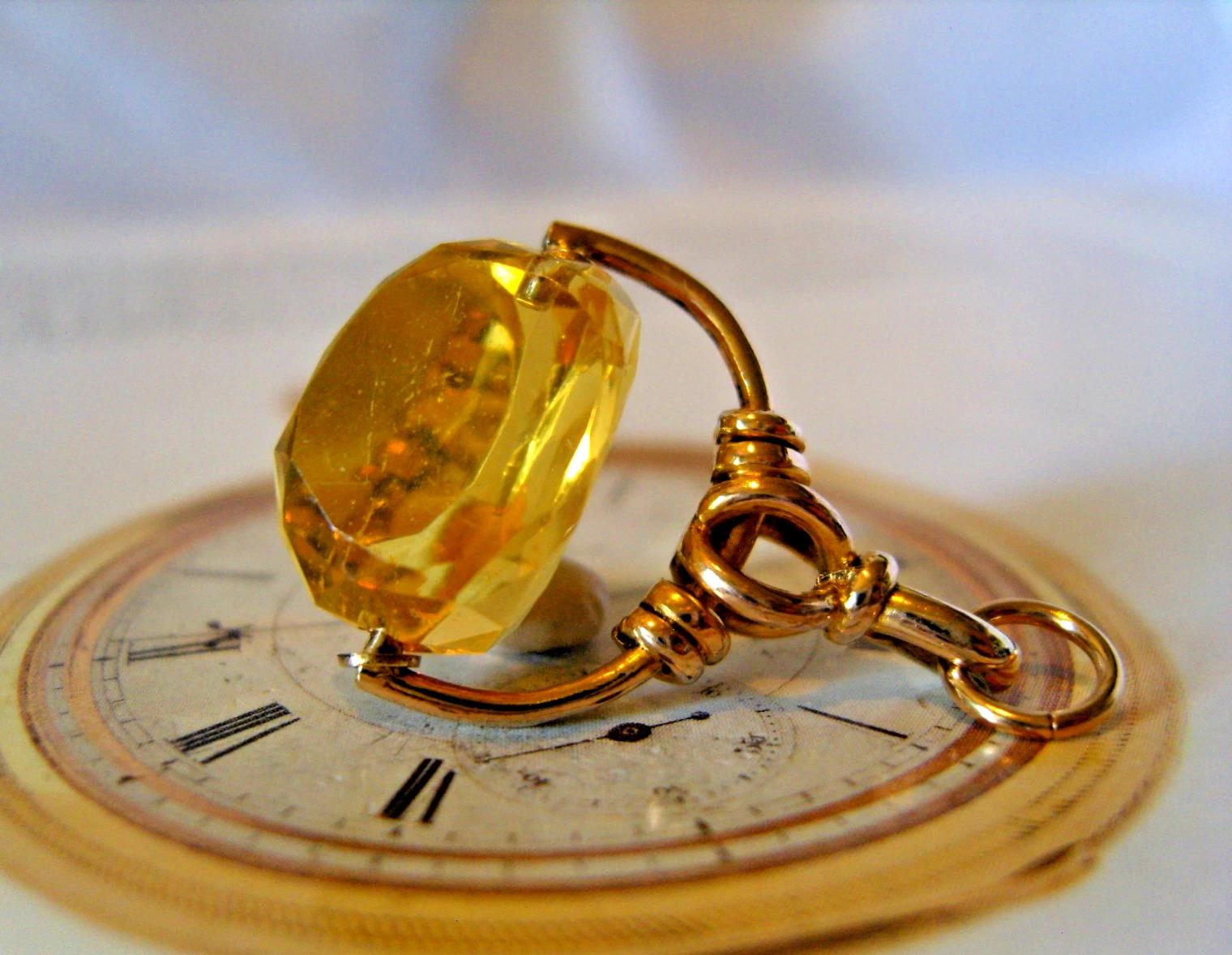 Pocket Watch Chain Fob Spinner 1920s Antique 9ct Rose Rolled Gold & Citrine (1 of 9) Pocket Watch Chain Fob Spinner 1920s Antique 9ct Rose Rolled Gold & Citrine (1 of 9)