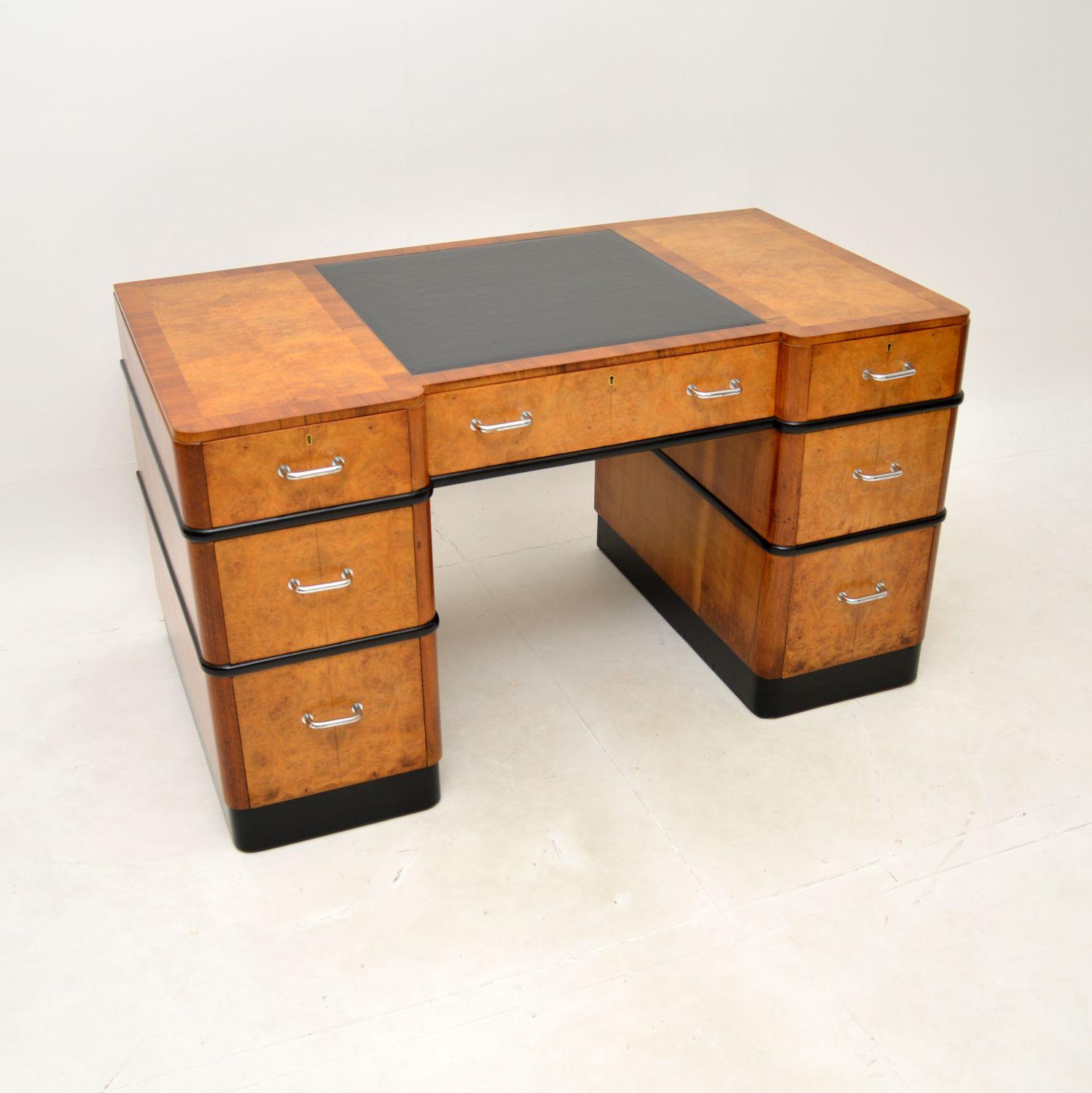 Art Deco Burr Walnut Pedestal Desk (1 of 12)