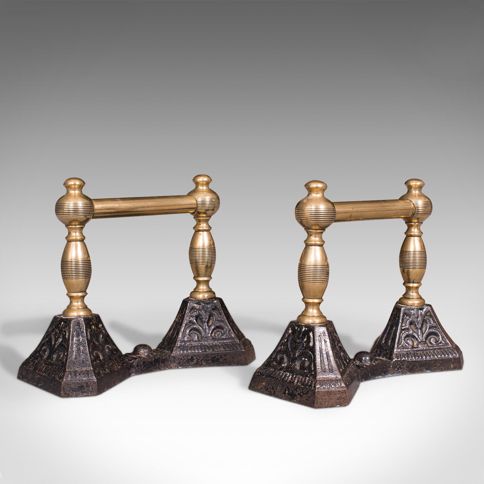 Pair of Antique Fireside Tool Rests, English, Brass, Iron, Fire Dog, Victorian (1 of 12) Pair of Antique Fireside Tool Rests, English, Brass, Iron, Fire Dog, Victorian (1 of 12)