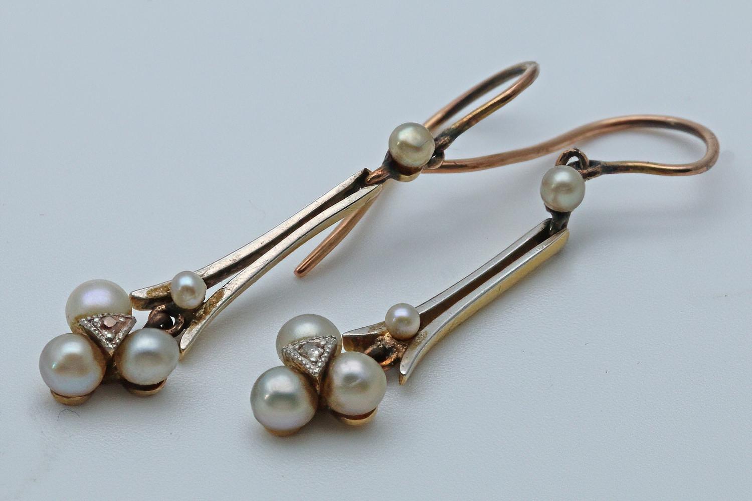 Early 20th Century Pearl & Diamond Pendant Ear Rings (1 of 3)