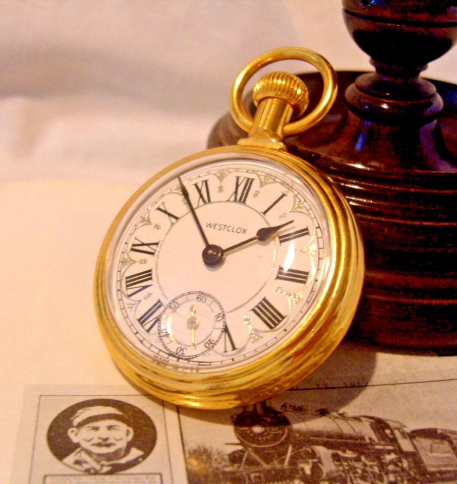Pocket Watch Westclox USA Railway Type 12ct Gold Plated Locomotive Case 1970s Fwo (1 of 16)