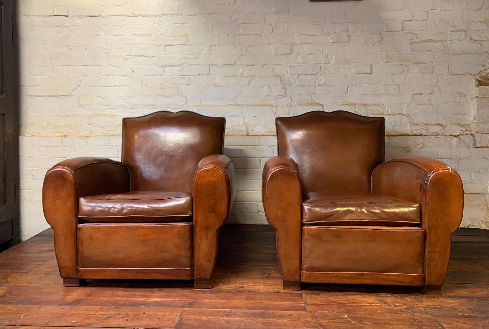 A Beautiful Pair of Deep Caramel Moustache French Leather Club Chairs Cira 1950’s (1 of 13) A Beautiful Pair of Deep Caramel Moustache French Leather Club Chairs Cira 1950’s (1 of 13)