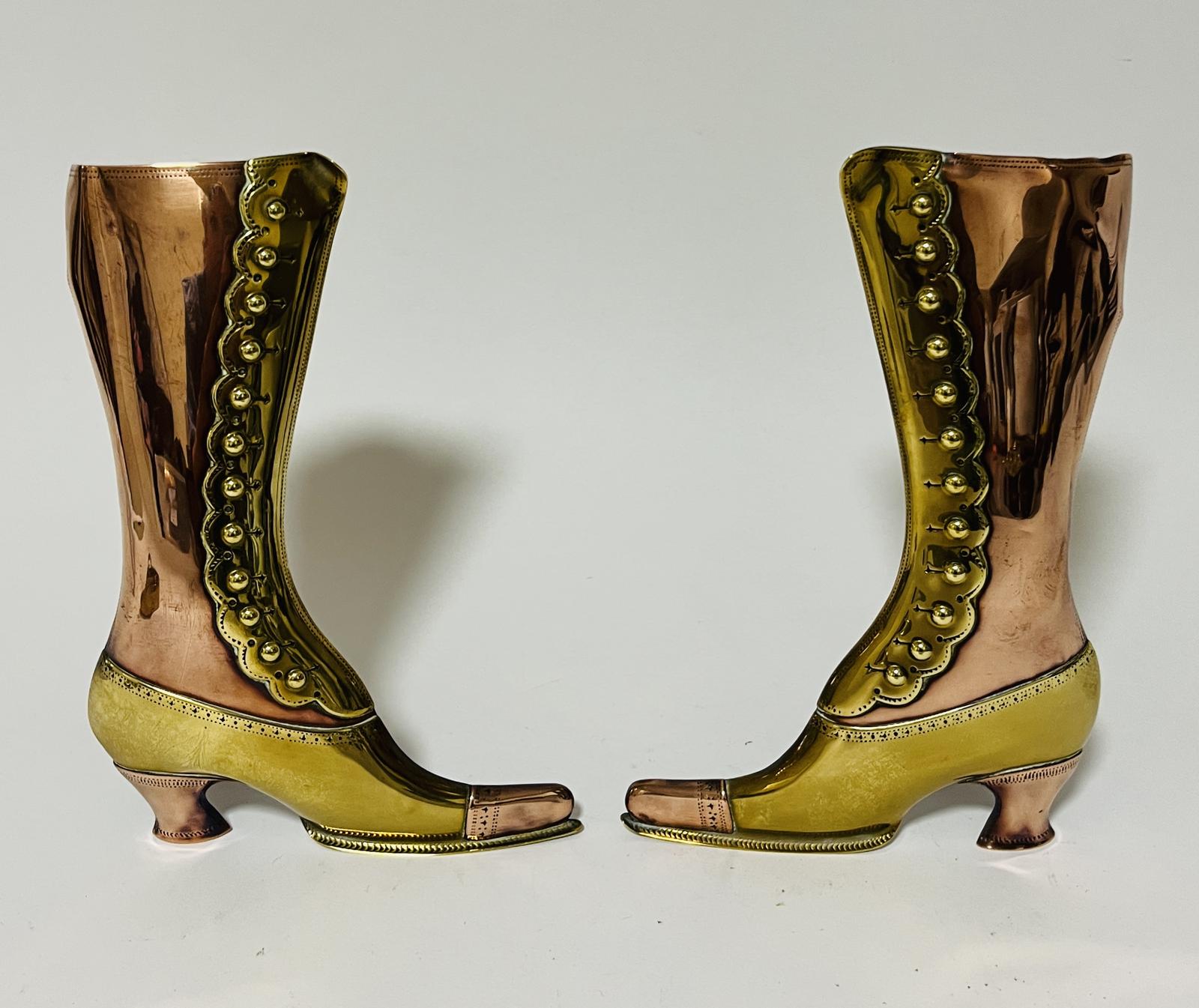Pair of Victorian Copper and Brass Boot Spill Vases (1 of 10) Pair of Victorian Copper and Brass Boot Spill Vases (1 of 10)