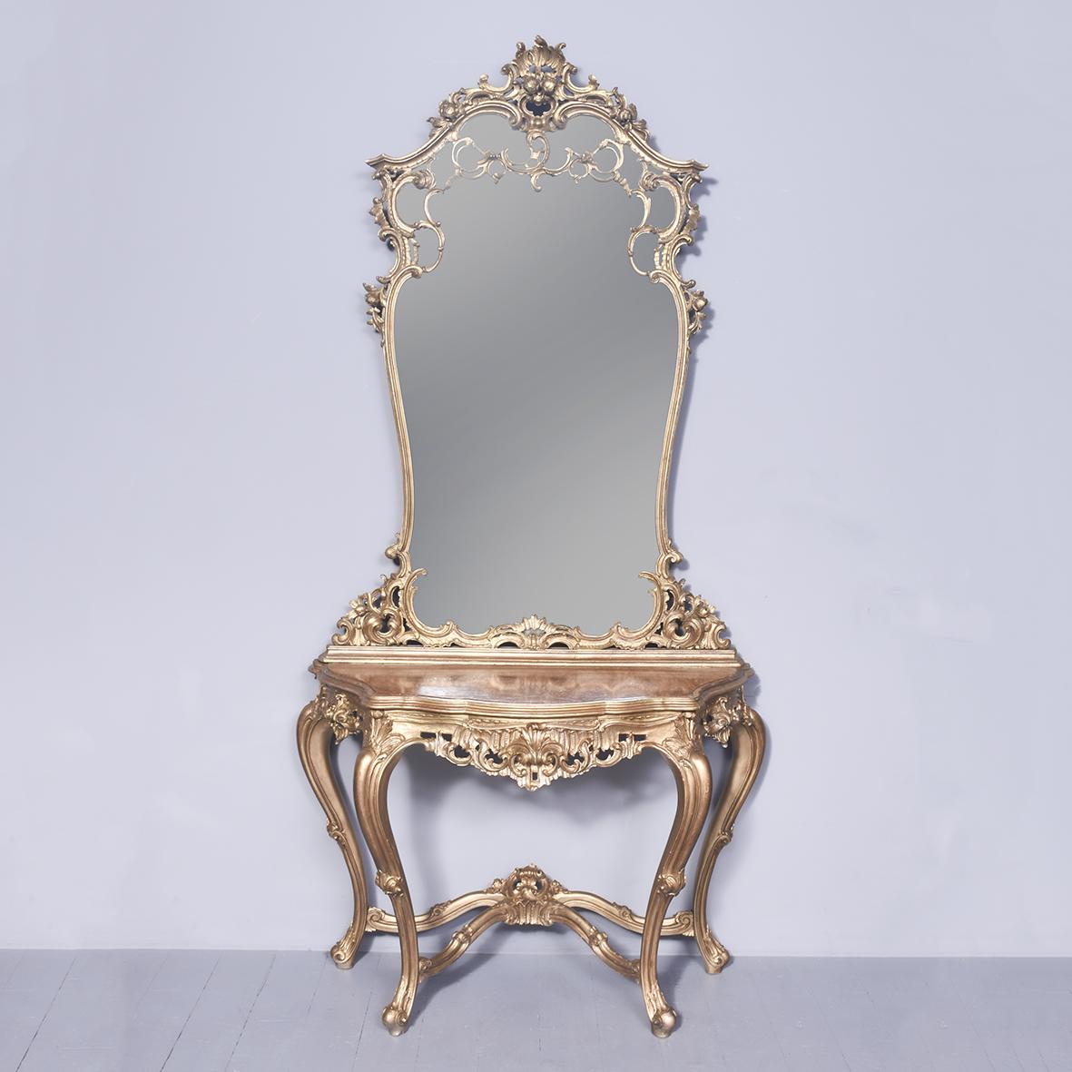 Rococo Hand-carved Giltwood Console Table with Mirror (1 of 12)