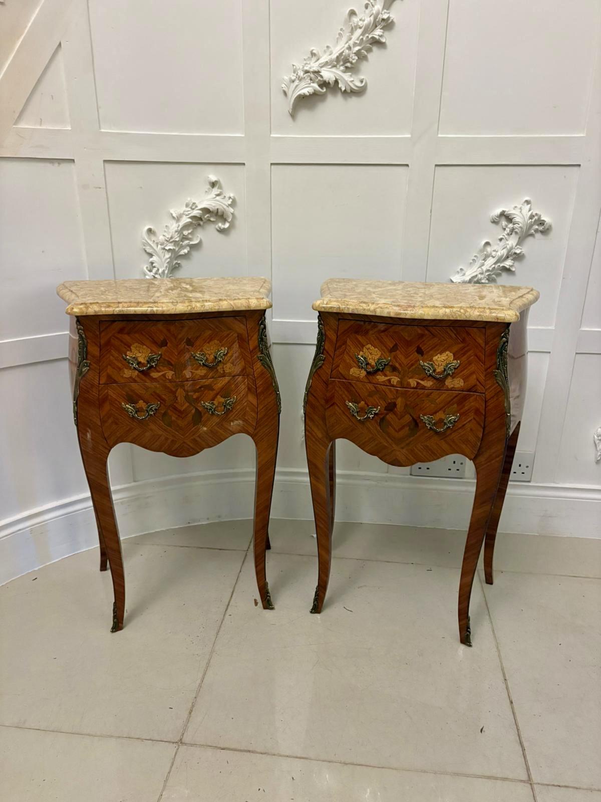 Antique Quality Pair of French Louis XV Style Marquetry Bedside Cabinets (1 of 15)