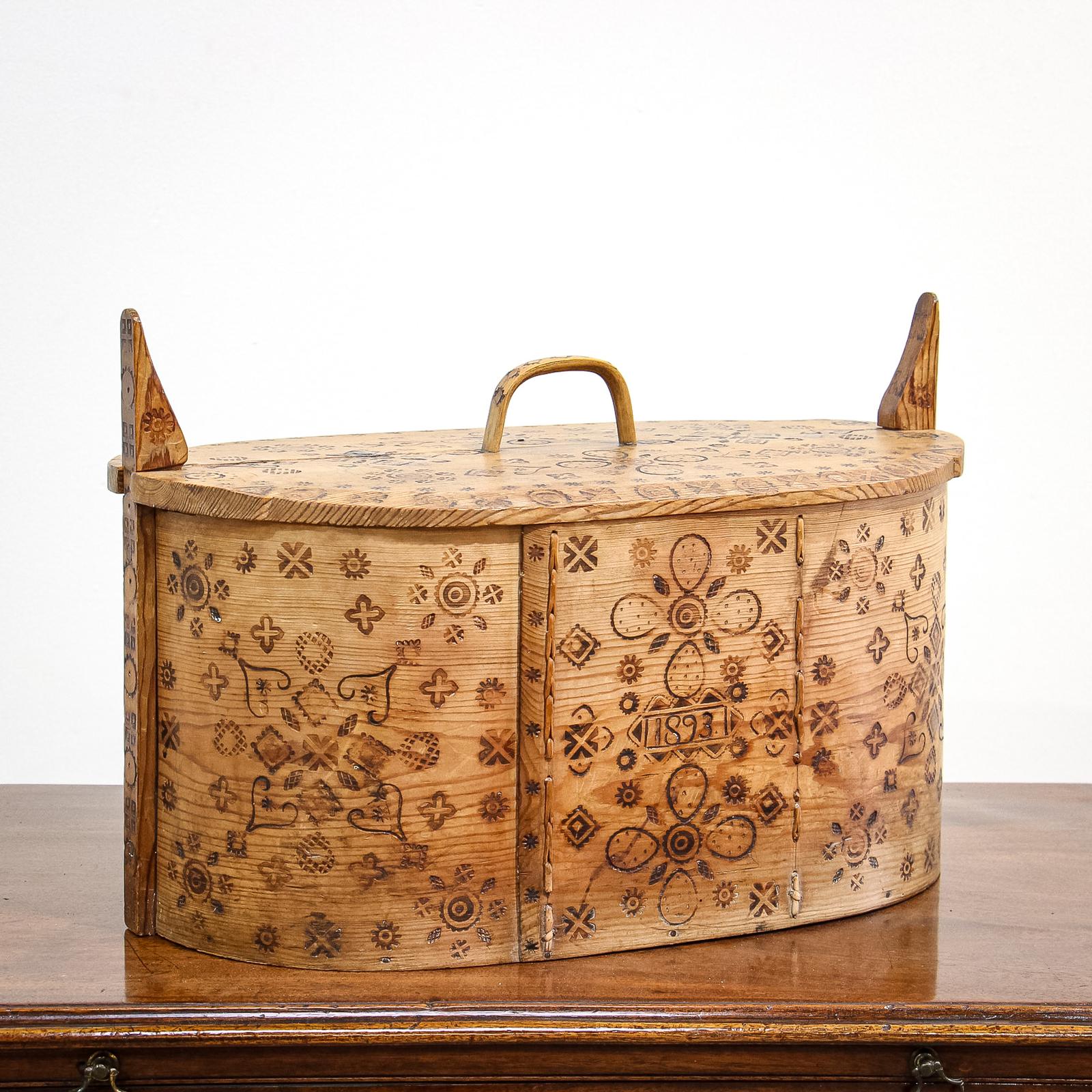 Bentwood Box with Burnt Decoration Dated to 1893 (1 of 10)