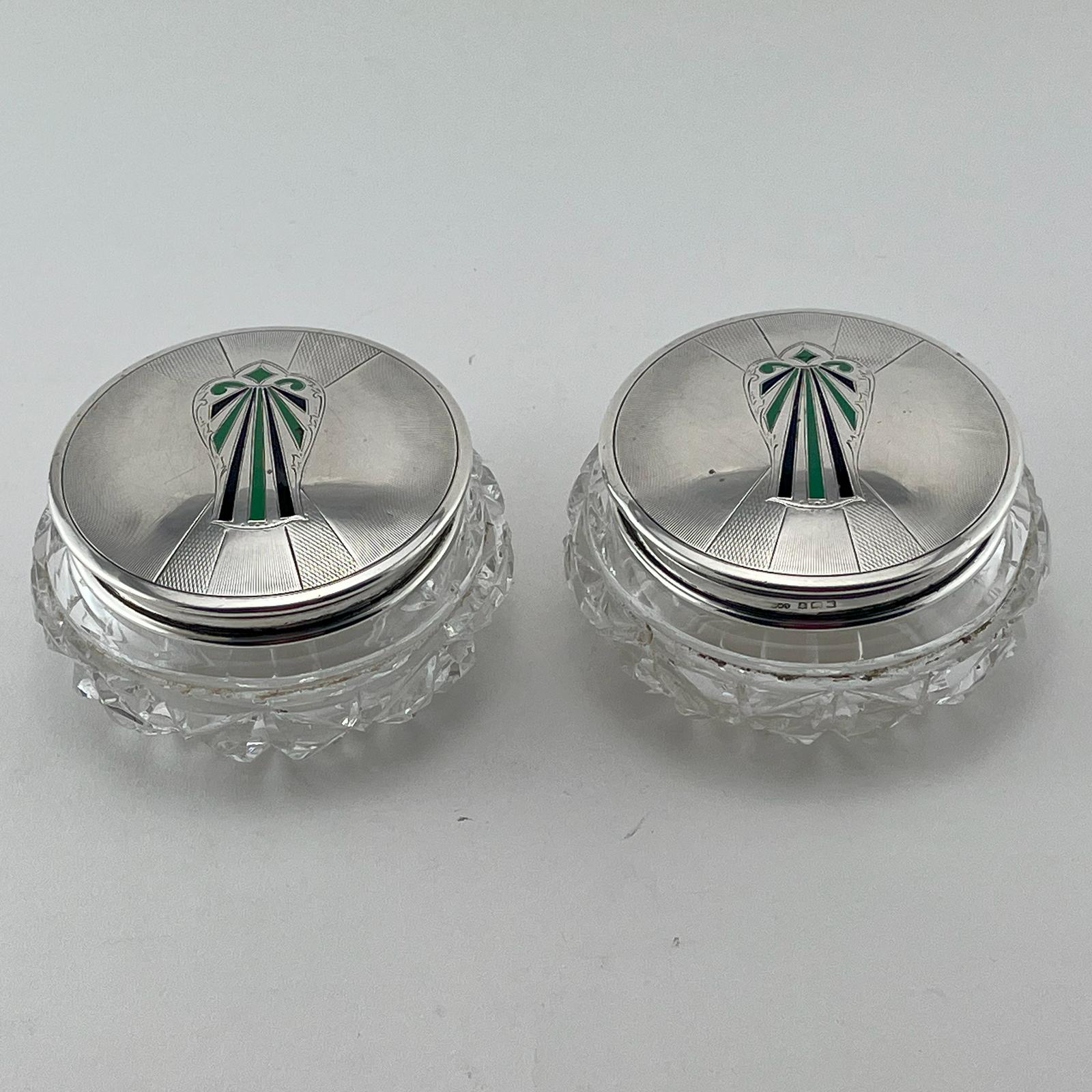Pair of Art Deco Style Sterling Silver Enamel Topped Jars (1 of 6)